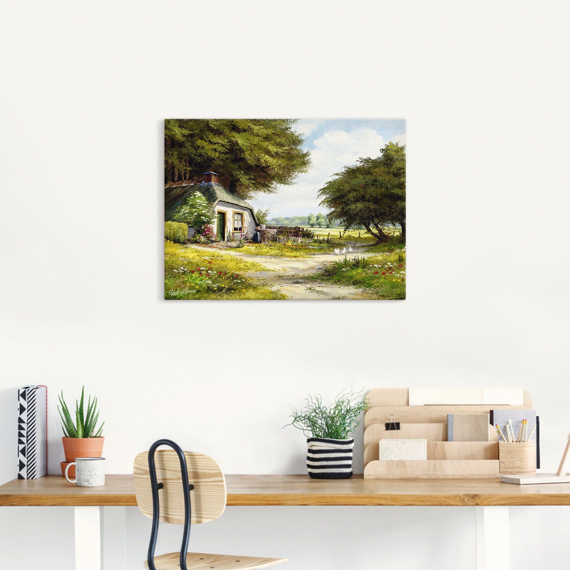 Artland Leinwandbild Bauernhaus, Garten (1 St), auf Holzrahmen gespannt