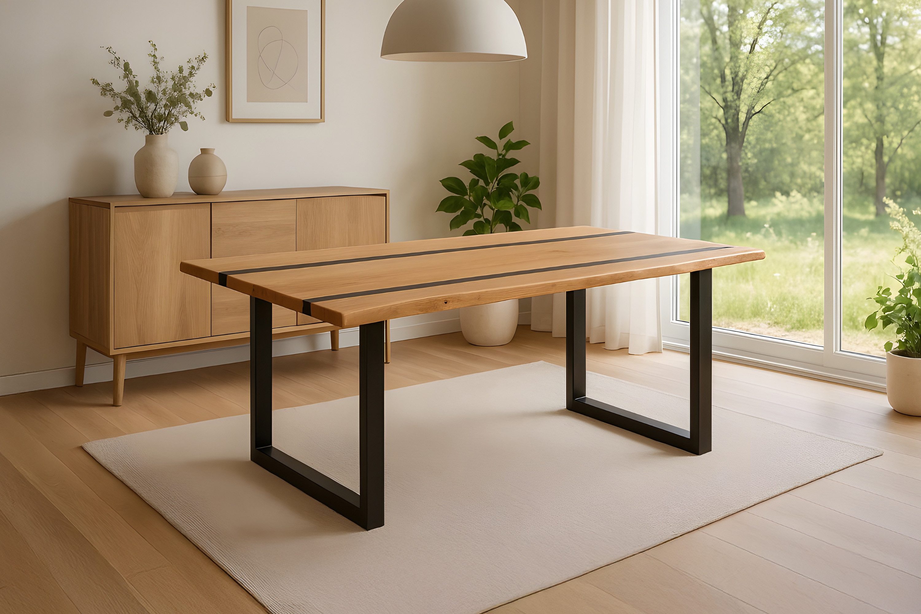 SAM® Esstisch Enzo, Akazienholz, echte Baumkante oder Schweizer Kante, Metallgestell