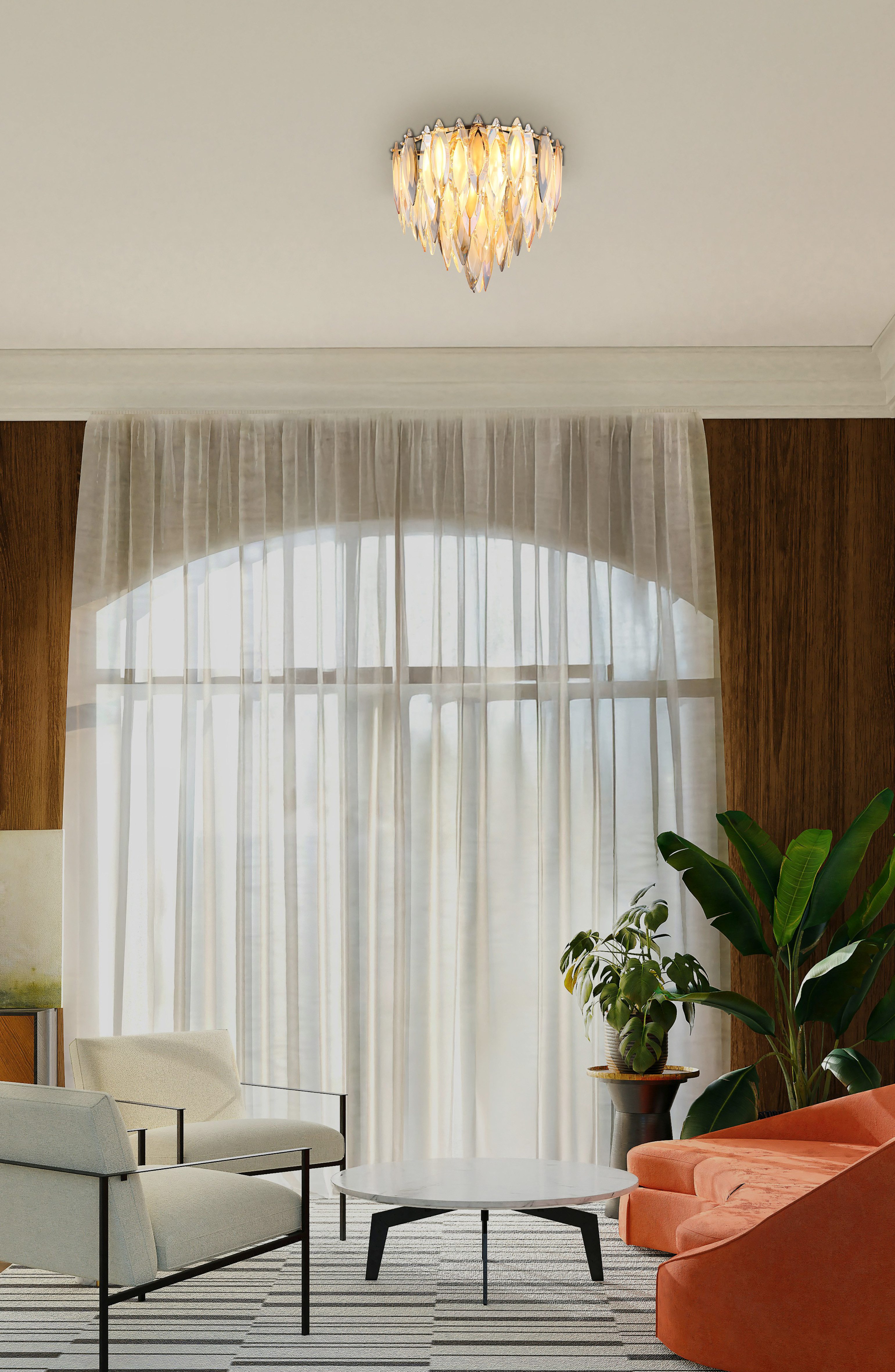 GLOBO LIGHTING Deckenleuchte ELINOR, ohne Leuchtmittel, Deckenleuchte Gold, K9 Kristalle Rauch/Champagner/Klar, E14