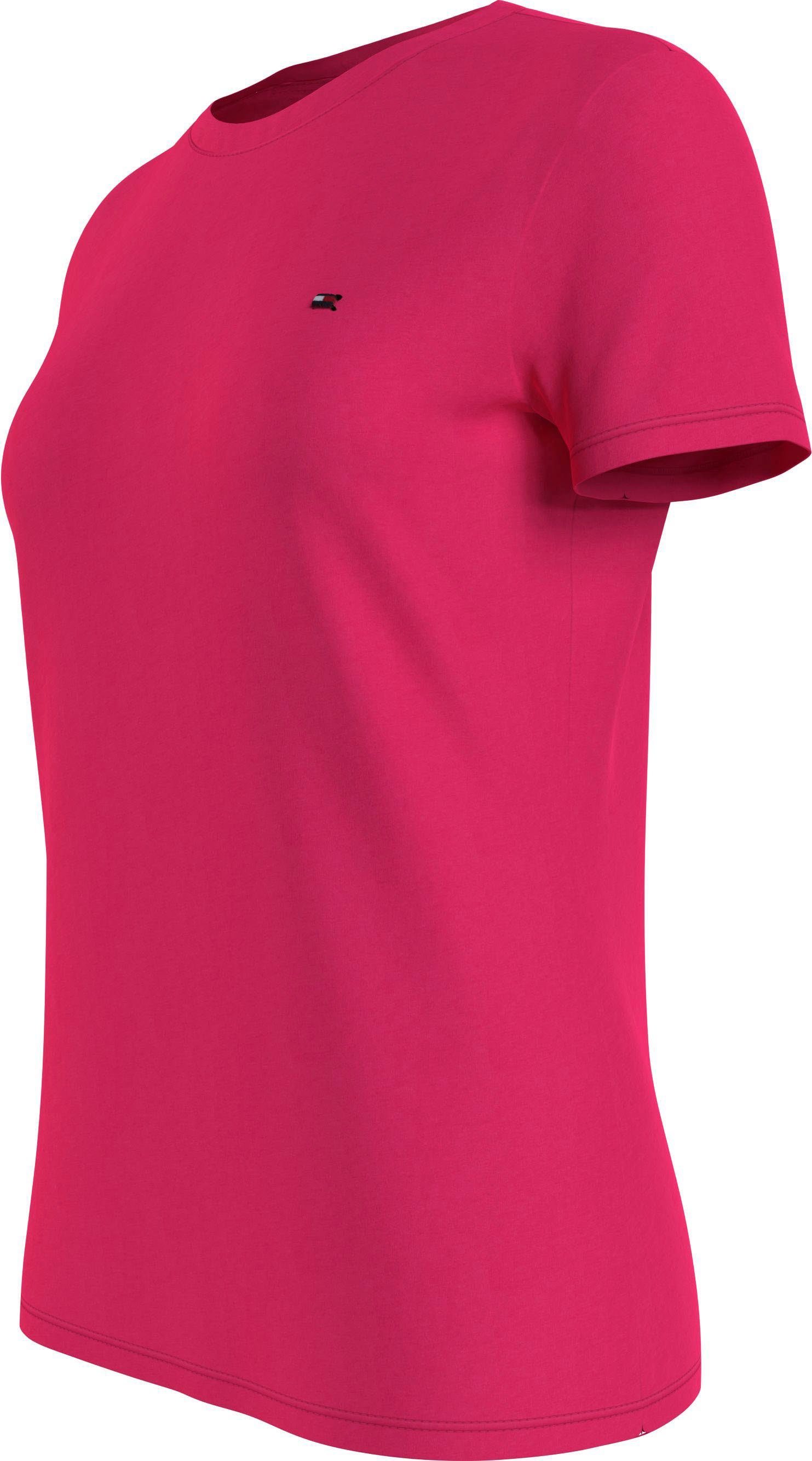 Tommy Hilfiger T-Shirt CREW TEE Hilfiger Pink-Splendor mit NEW NECK Markenlabel Tommy