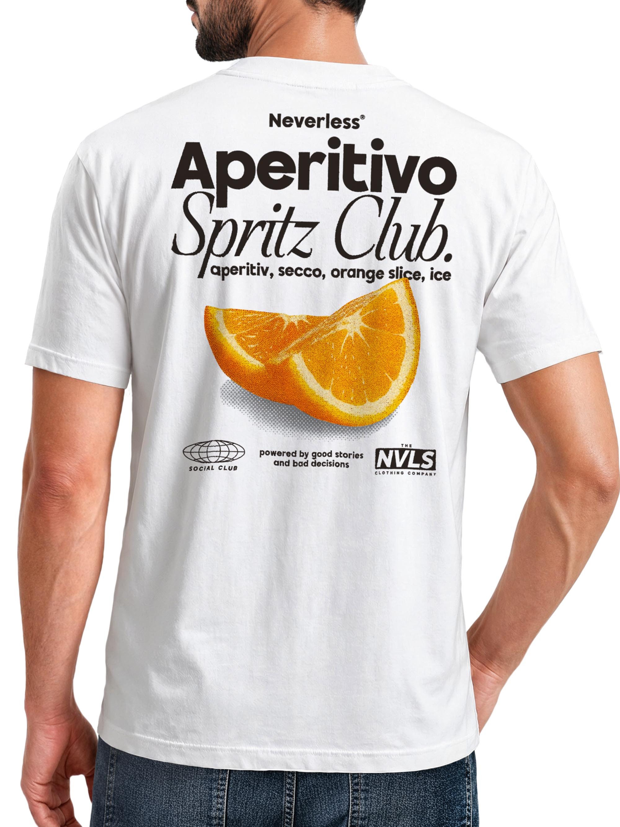 Print-Shirt Herren T-Shirt Backprint Aperitivo Spritz Club Orange Sommer Früchte