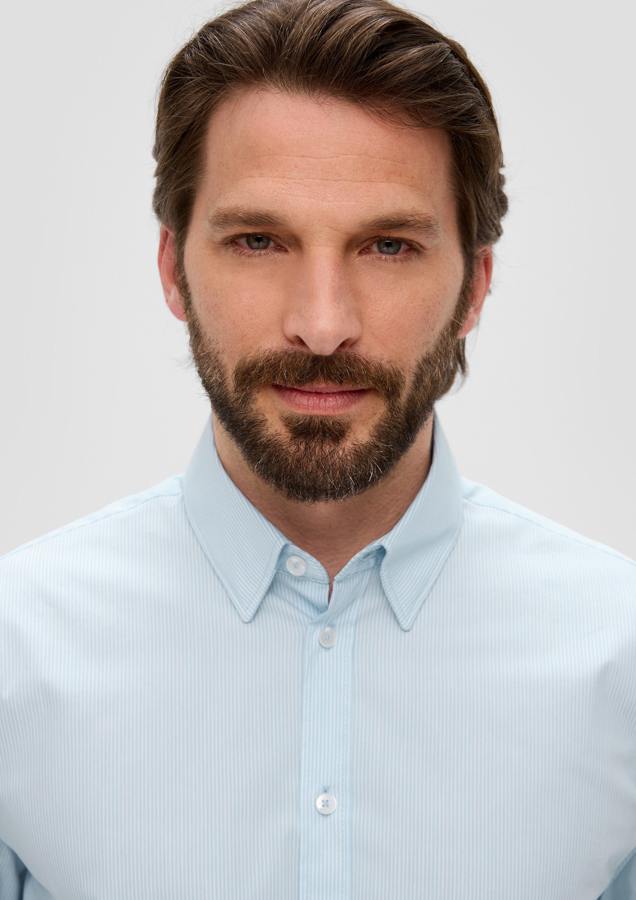 s.Oliver Langarmhemd Hemd Gestreiftes, elastisches Hemd aus Baumwollmix