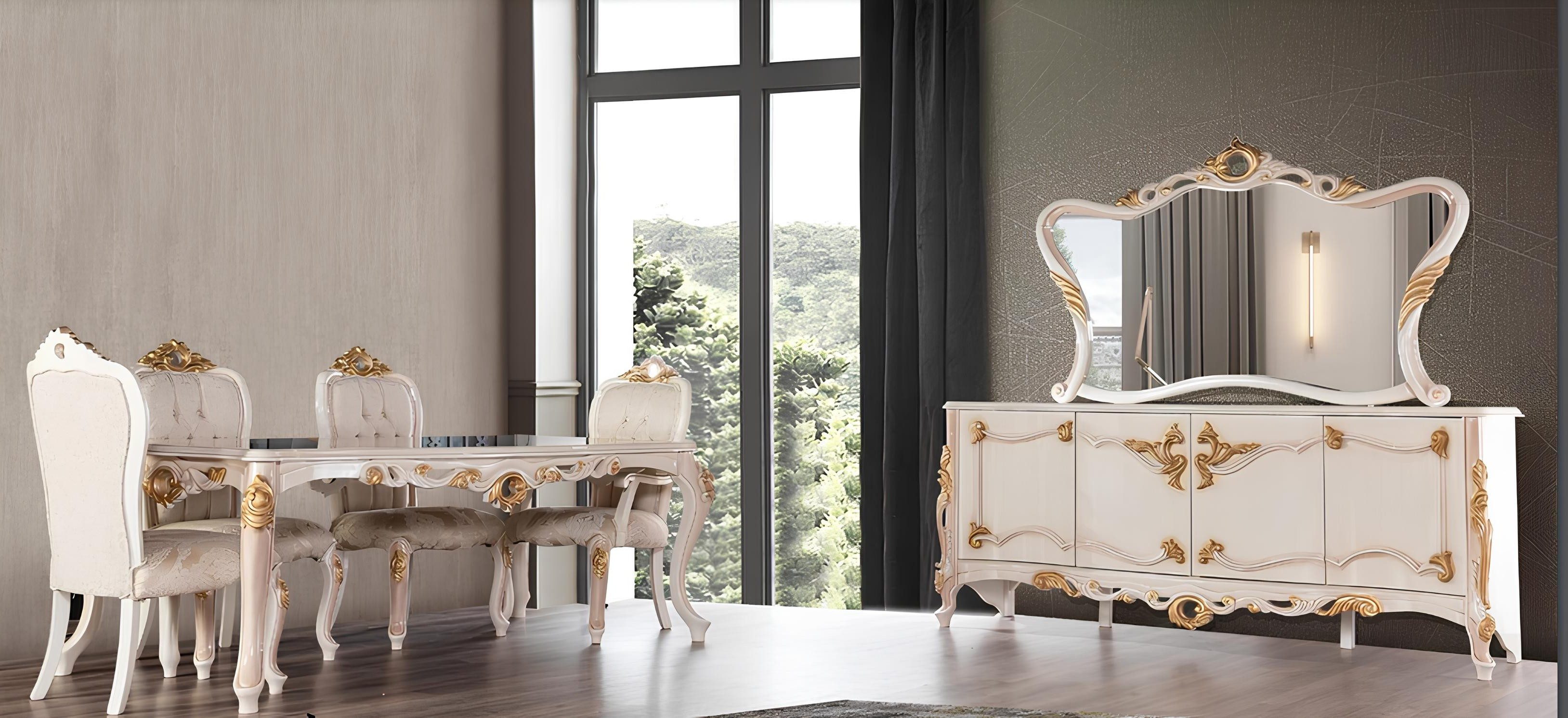 Xlmoebel Esszimmer-Set 7-teiliges Garnitur Set mit Tisch, Stühlen, Anrichte und Spiegel, (7-St), Made in Europa