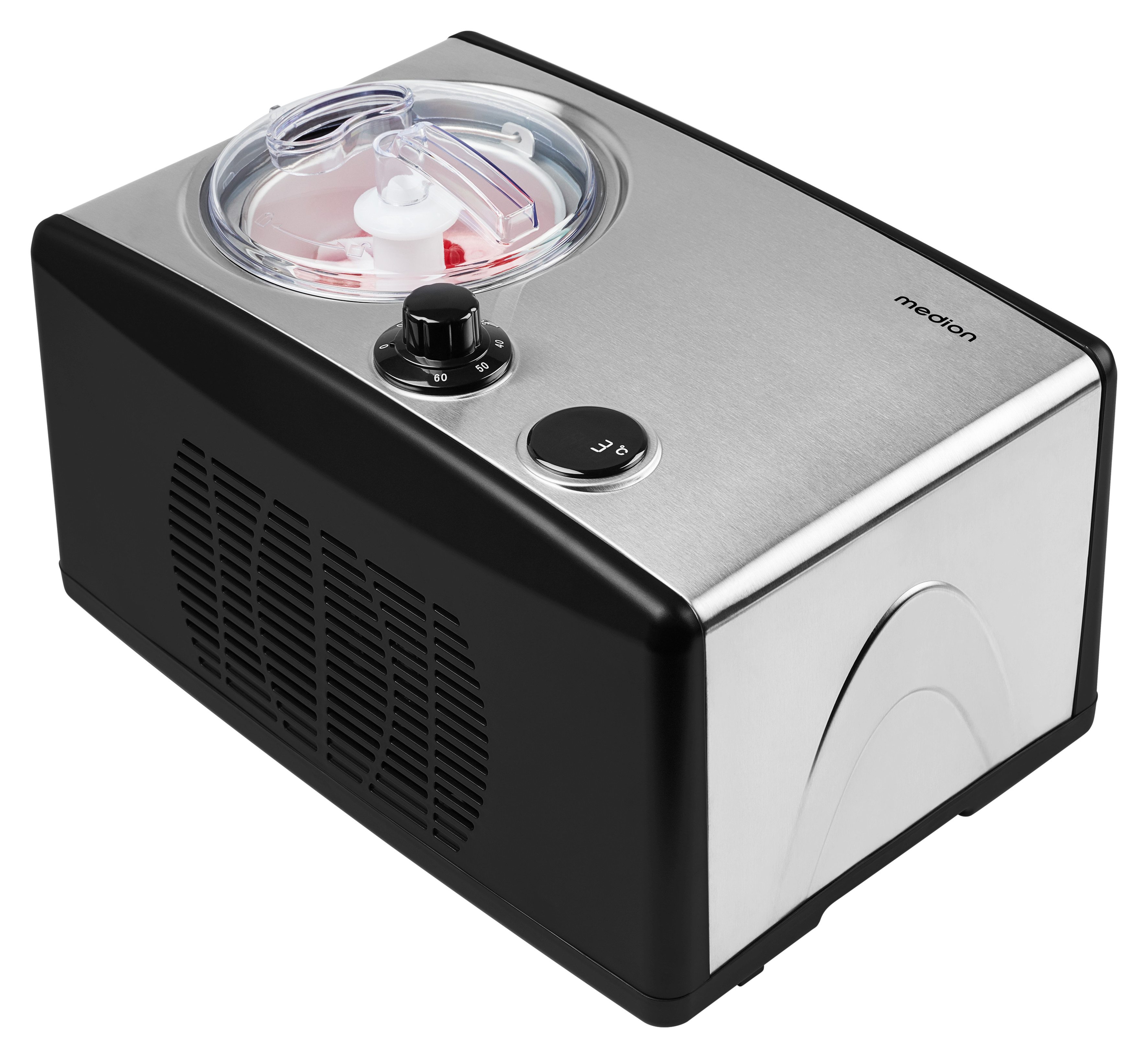 Medion® Eismaschine MD 18387, 1,5 L Kapazität (800 ml Füllmenge), integrierter Kompressor, 1,5 l, 150 W, geeignet für die Zubereitung von Eiscreme, Frozen Yoghurt & Sorbet