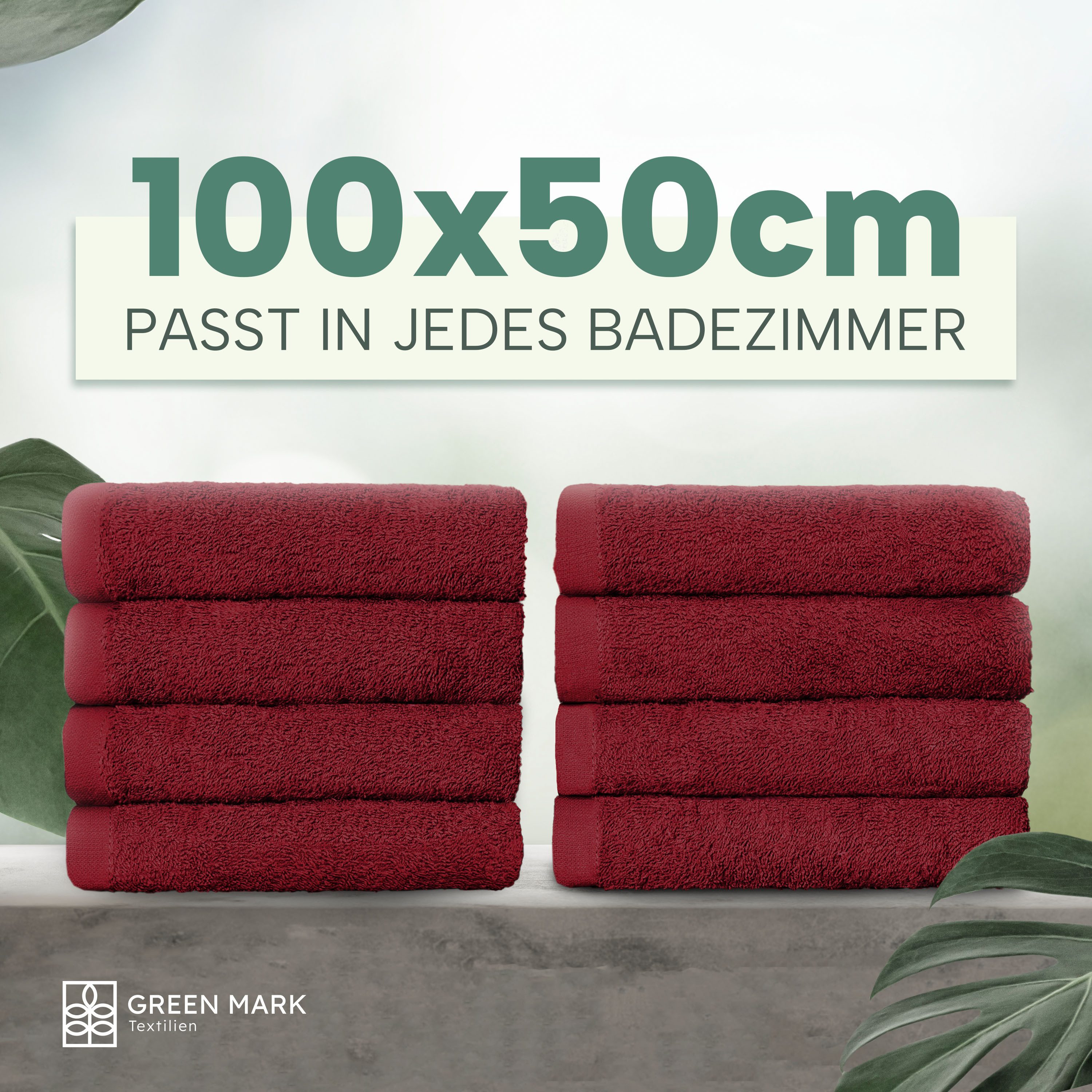 NatureMark Handtücher 8er-Sparpack Handtücher 50x100cm, Baumwolle (8-St), 8X Handtücher, 100% Baumwolle, Bordeaux rot, 50 x 100cm – Bild 3 von 5