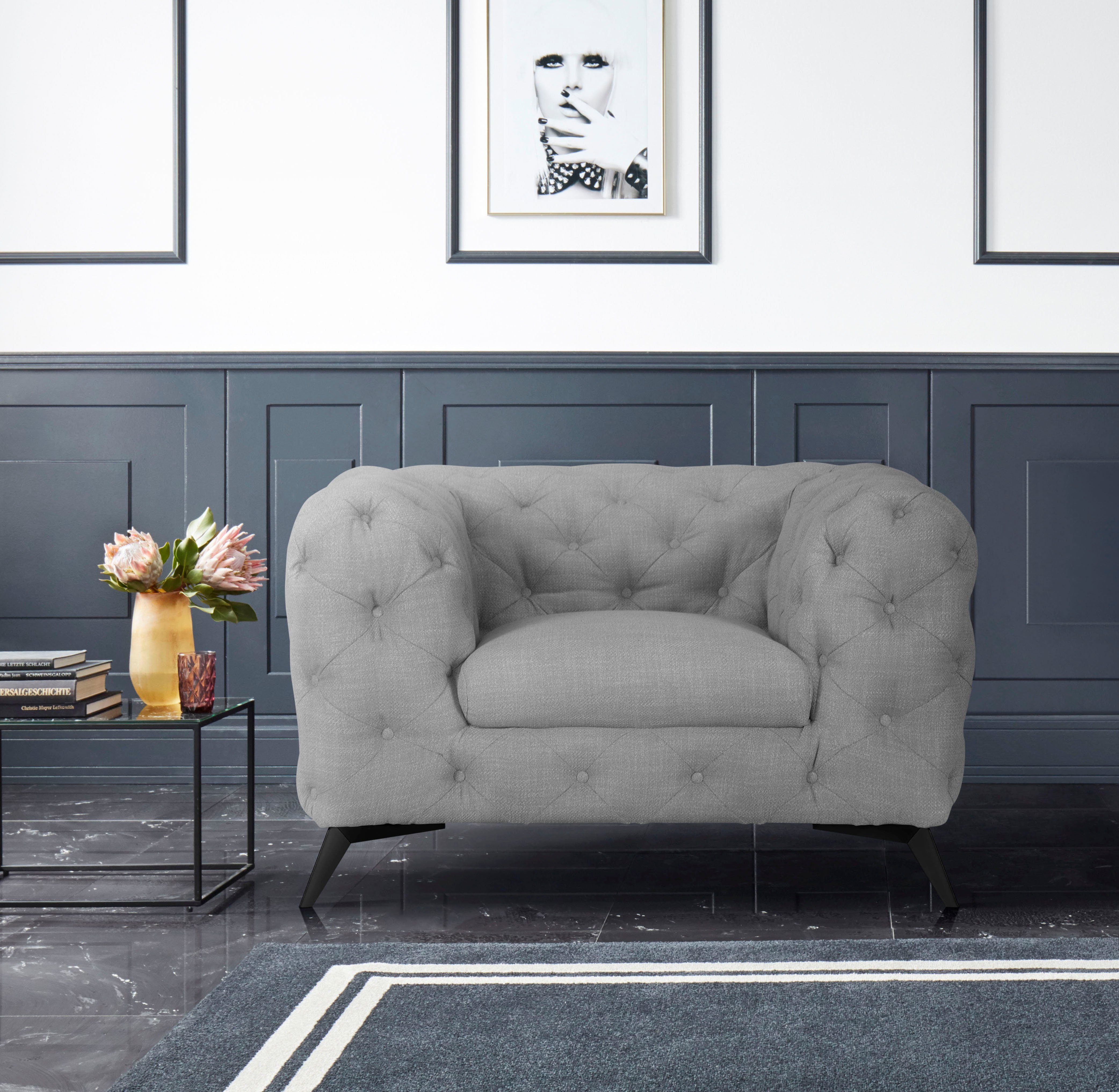 Home affaire Chesterfield-Sessel Glynis Sessel, aufwändige Knopfheftung, moderne Chesterfield Optik, Fußfarbe wählbar