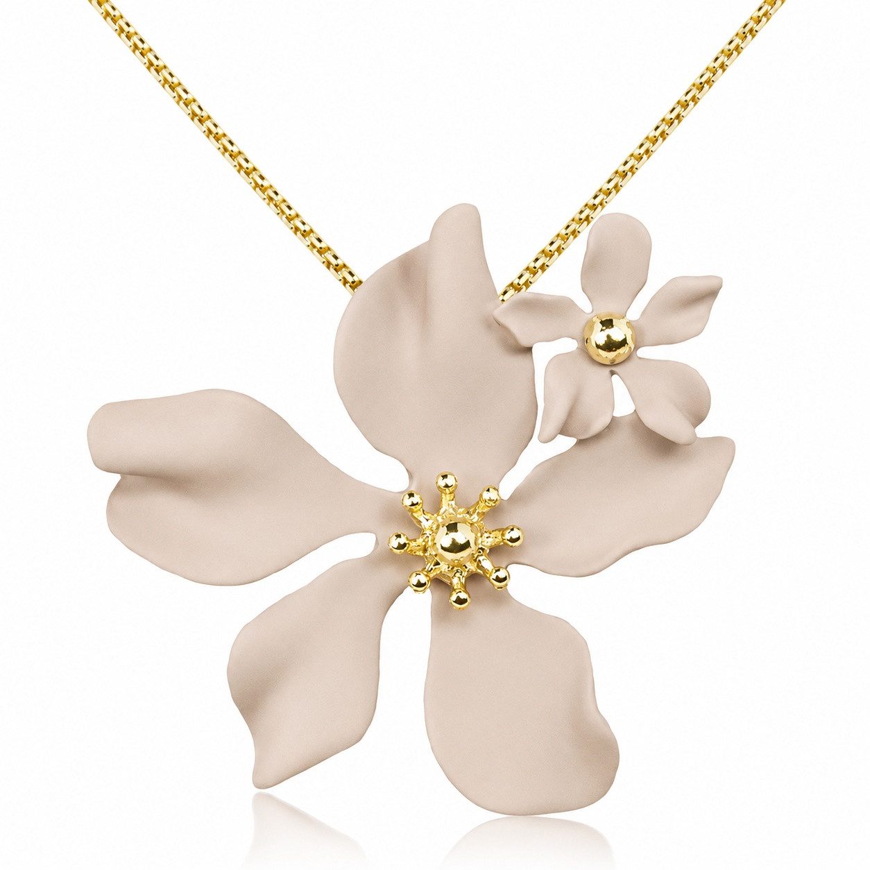 LUISIA® Kette mit Anhänger Halskette "Nelia" mit Blumen - 16 Karat vergoldet (inkl. Schmuckbox), 16 Karat vergoldet