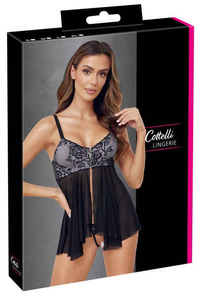 Cottelli LINGERIE Babydollkleid Cotelli Collection Babydoll und String schwarz weiß S Babydoll und String ouvert im Set