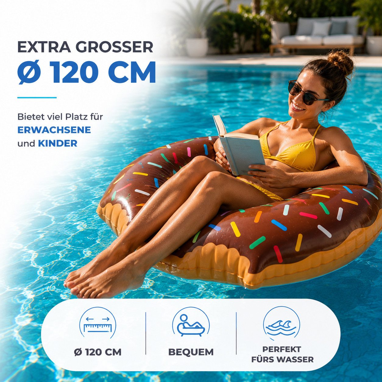 TK Gruppe Schwimmring Donut Schwimmring aufblasbar Ø 120 cm – Schwimmreifen für Pool (Schwimmring), 120 cm
