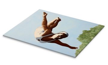 Posterlounge Acrylglasbild Sarah Morrissette, Kunstspringerin über den Baumwipfeln, Badezimmer Maritim Illustration
