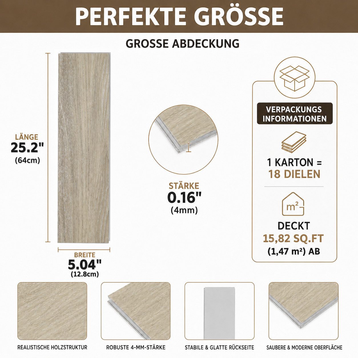 BlingBin Vinylboden SPC-Klickboden, Bodenbelag in Holzoptik, 18er Set, 18 tlg, 18 Dielen, 1,47 m², 4 mm, für Küche und Wohnraum, wasserbeständig