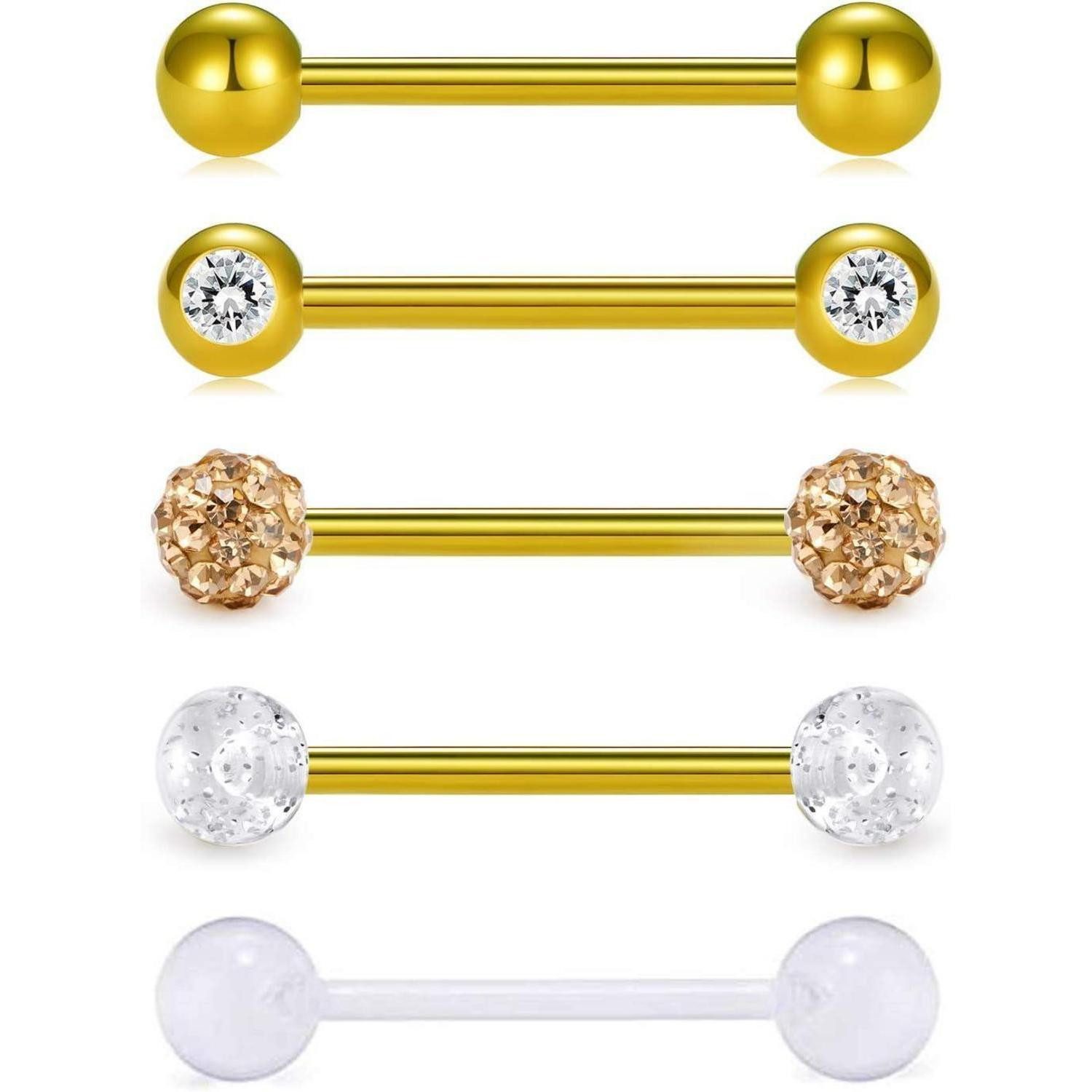 vcmart Piercing-Set Zungenpiercing Barbell Set 14 Gauge Chirurgenstahl Kunststoff 16mm 5er