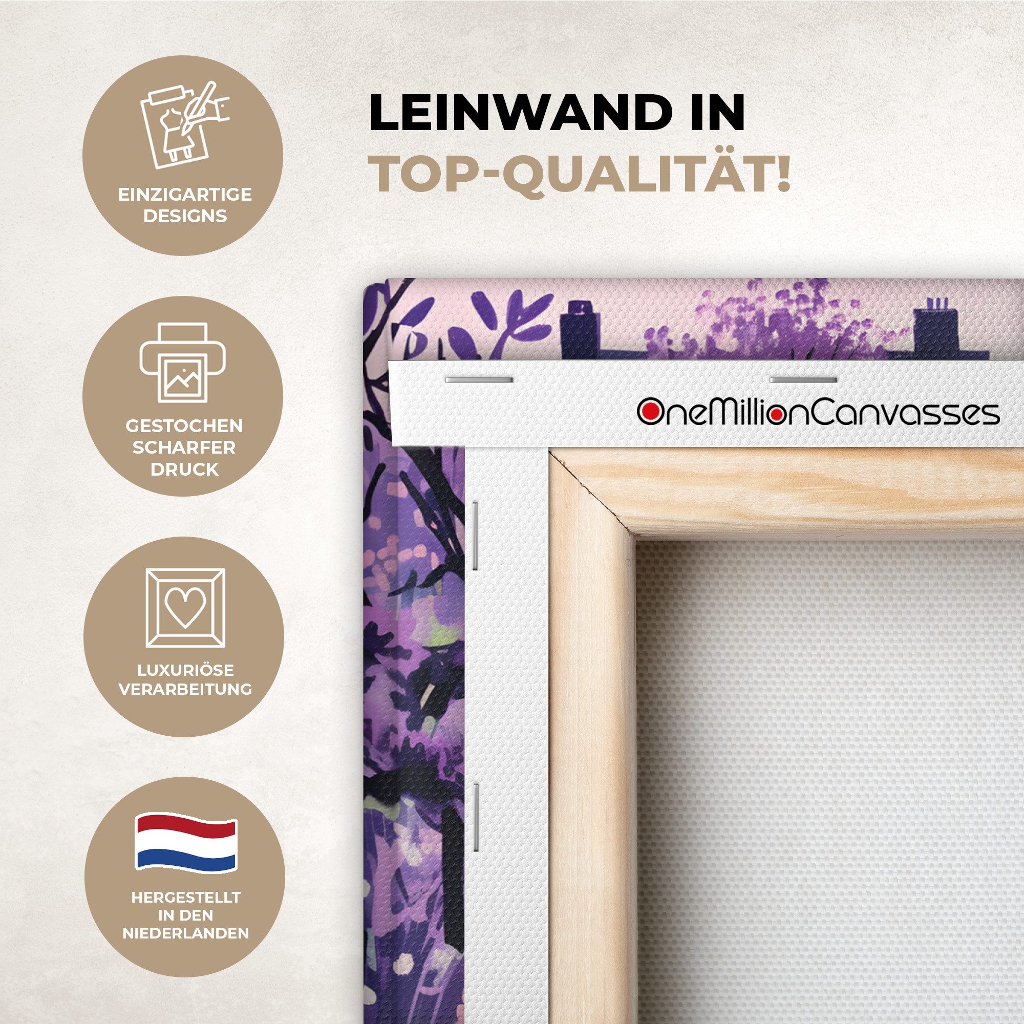 OneMillionCanvasses® Leinwandbild Park - Bäume - Blumen - Gebäude, Fotodruck (1 St), Leinwand Bilder Klein, Wand Dekoration Aesthetic 30x20 cm