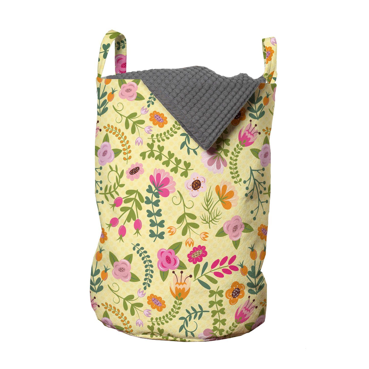 Abakuhaus Wäschesäckchen Wäschekorb mit Griffen Kordelzugverschluss für Waschsalons, Frühling Gekritzel-Blumen