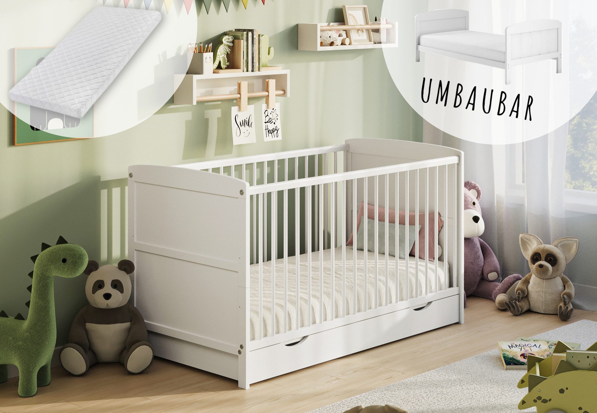 Kids Collective Babybett Kinderbett 60x120/70x140 cm umbaubar zu höhenverst günstig online kaufen