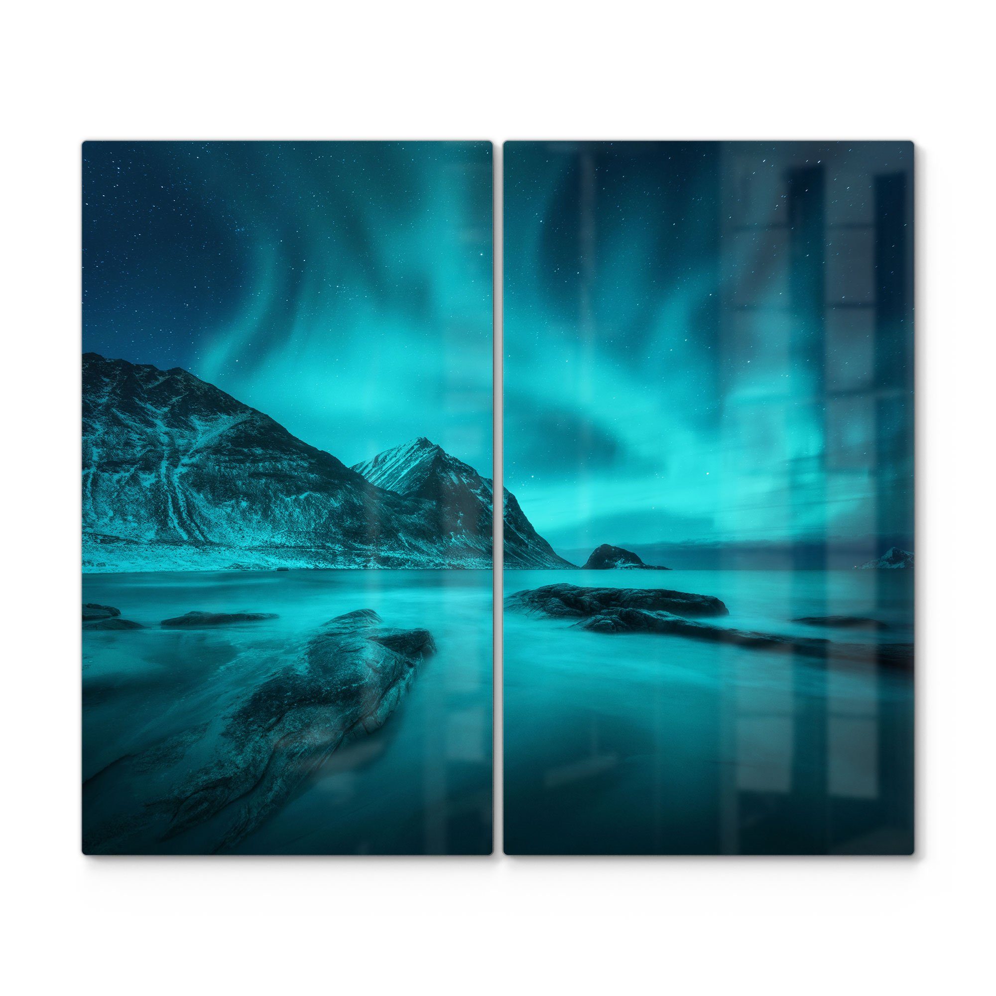 DEQORI Herdblende-/Abdeckplatte 'Polarlichter in Norwegen', Glas, (2 tlg), Glas Herdabdeckplatte Ceranfeld Herd