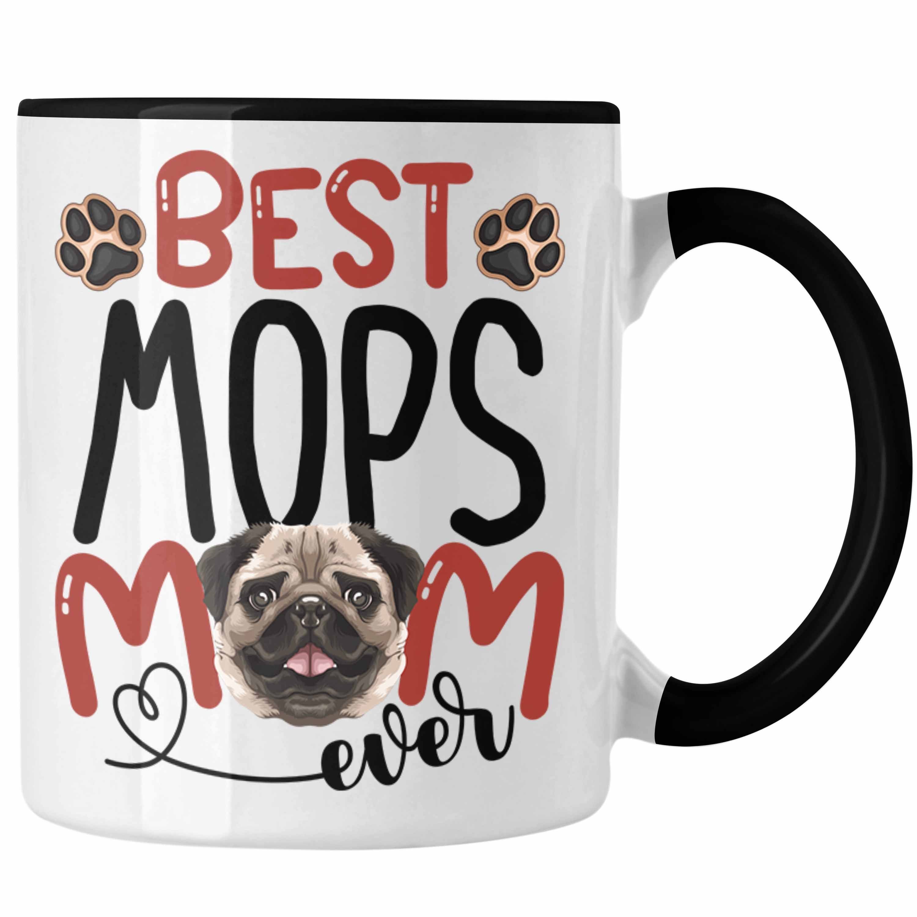 Trendation Tasse Mops Mom Besitzerin Tasse Geschenk Lustiger Spruch Geschenkidee Besitz Schwarz