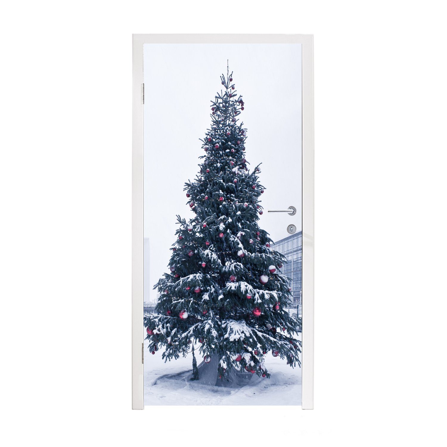 MuchoWow Türtapete Großer geschmückter Tannenbaum, Matt, bedruckt, (1 St), Fototapete für Tür, Türaufkleber, 75x205 cm | Türtapeten