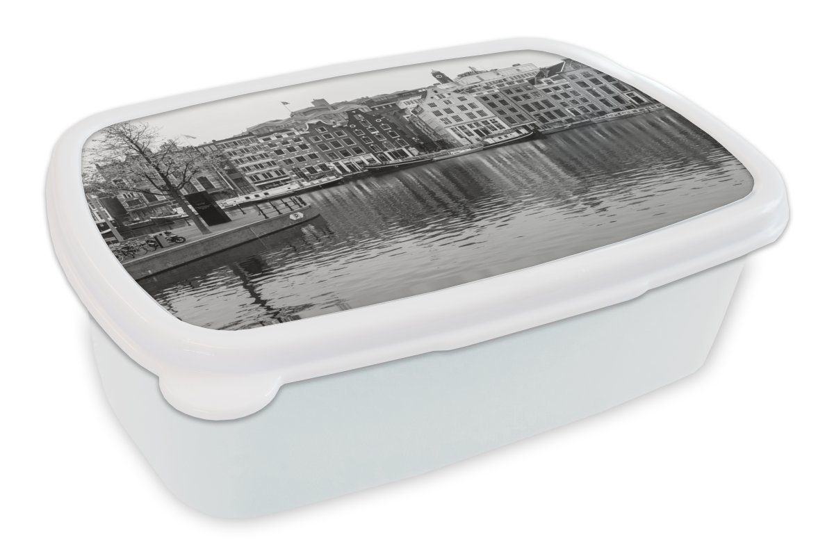 MuchoWow Lunchbox Die Amstel - Schwarz und Weiß, Kunststoff, (2-tlg), Brotbox für Kinder und Erwachsene, Brotdose, für Jungs und Mädchen