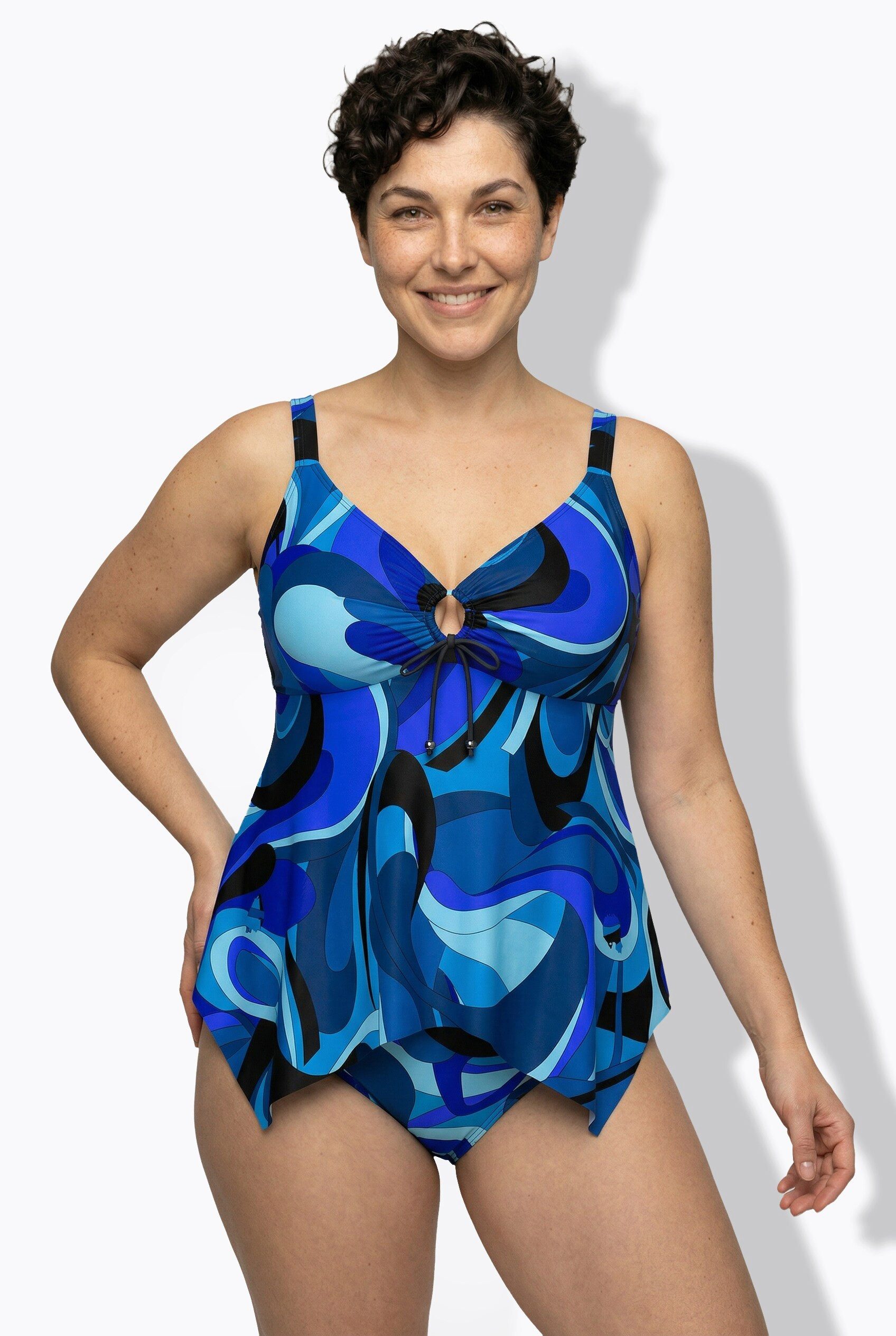 Ulla Popken Soft-BH Tankini Wellenmuster Zierring Softcups recycelt