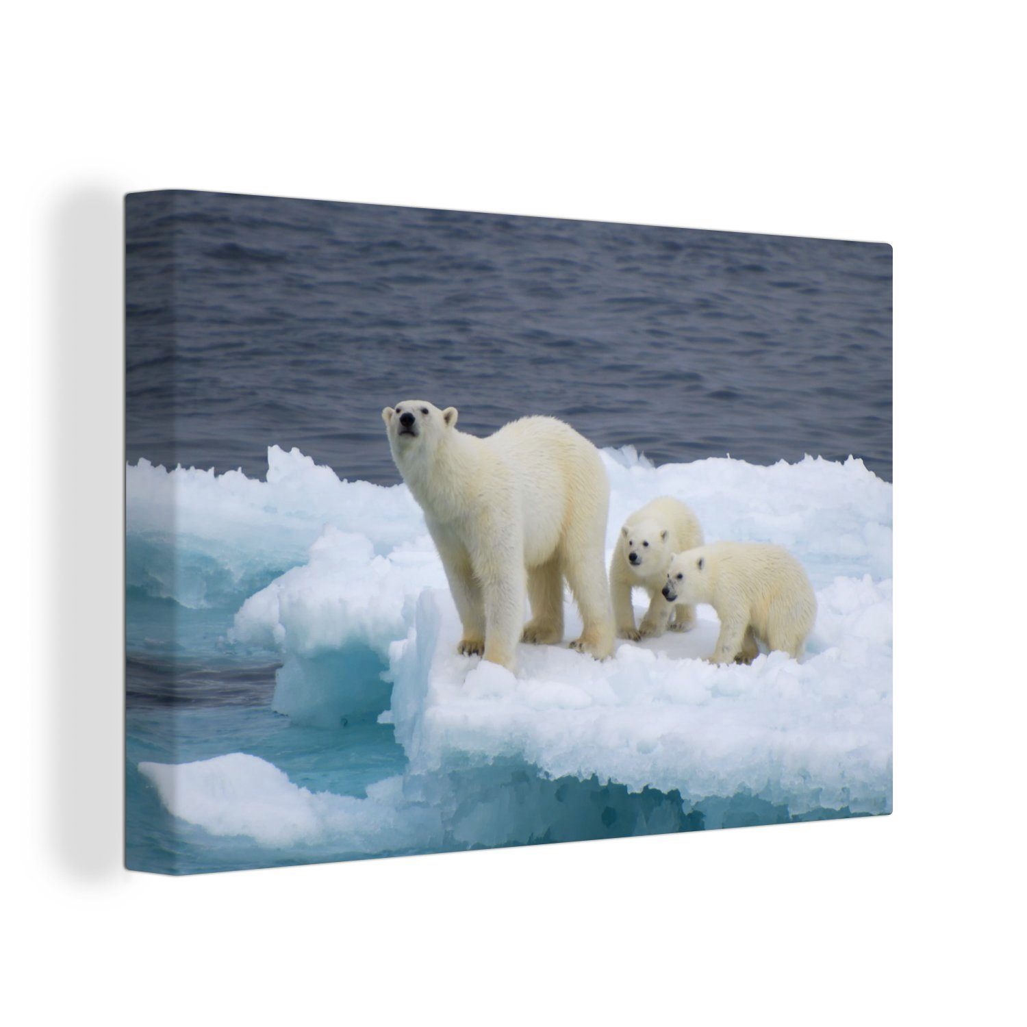 OneMillionCanvasses® Leinwandbild Eisbär - Kind - Eisberg, (1 St), Wandbild Leinwandbilder, Aufhängefertig, Wanddeko, 30x20 cm
