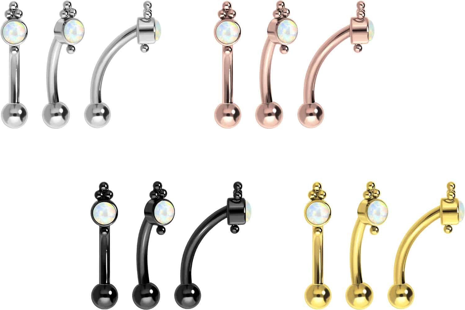 PIERCINGLINE Bauchnabelpiercing Titan Banane mit Push Fit SYNTHETISCHER OPAL + KUGELN (Bananen, 1-tlg)