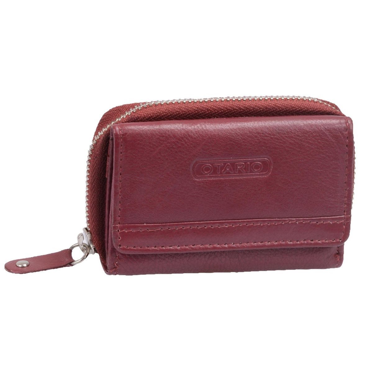 Otario Mini Geldbörse Kompakte Leder Minibörse rot mit Reißverschluss