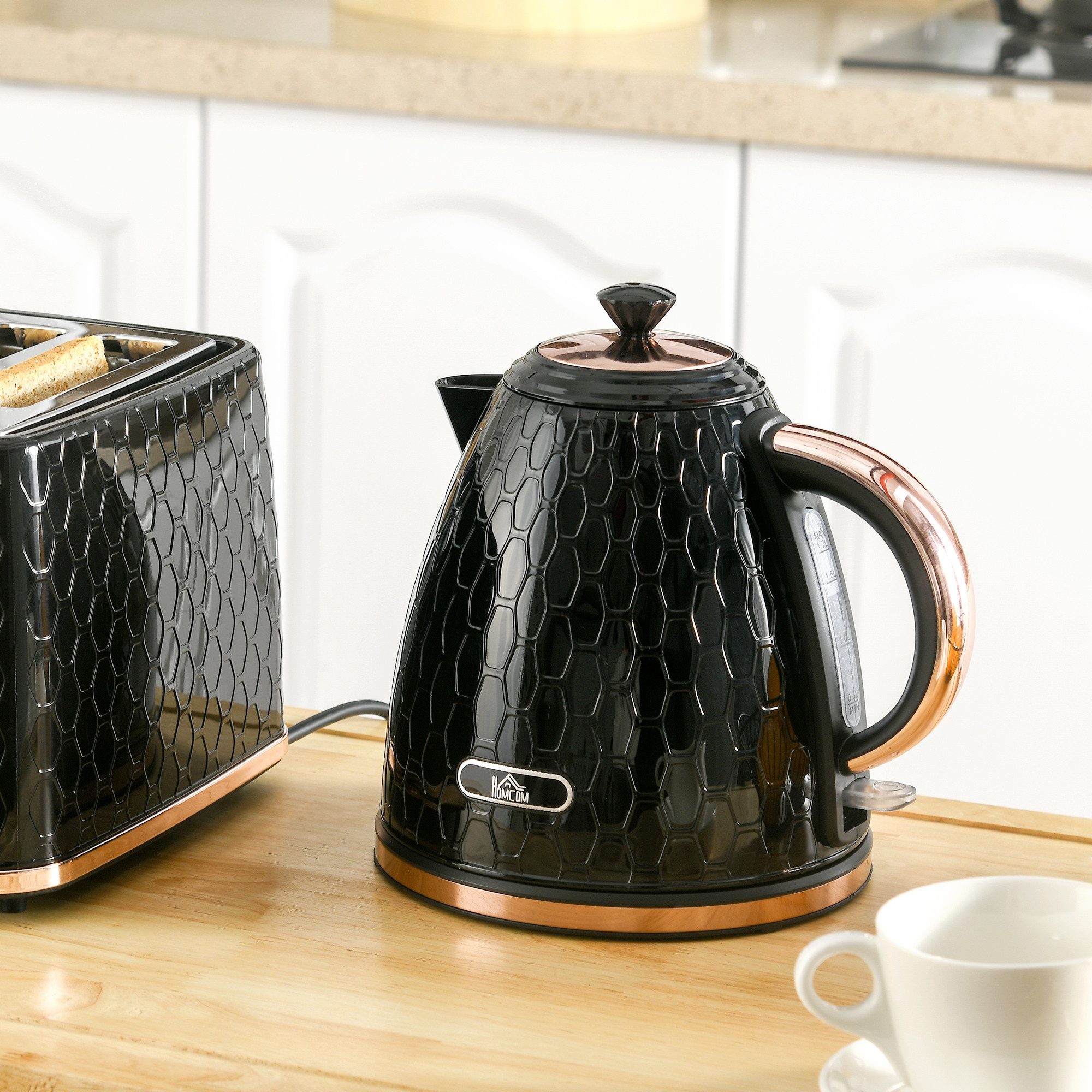 HOMCOM Елктрочайники Edelstahl mit 360°-Sockel, Kalkfilter, Wasserstandsanzeige, 1.7 l, 2200 W, Trockengehschutz, Schwarz