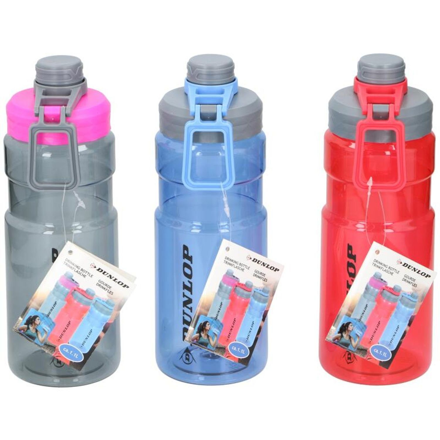 Trinkflasche Dunlop Wasser EDCO 12x Sport Wasser Trinken Trinkflasche 1,1L Camping