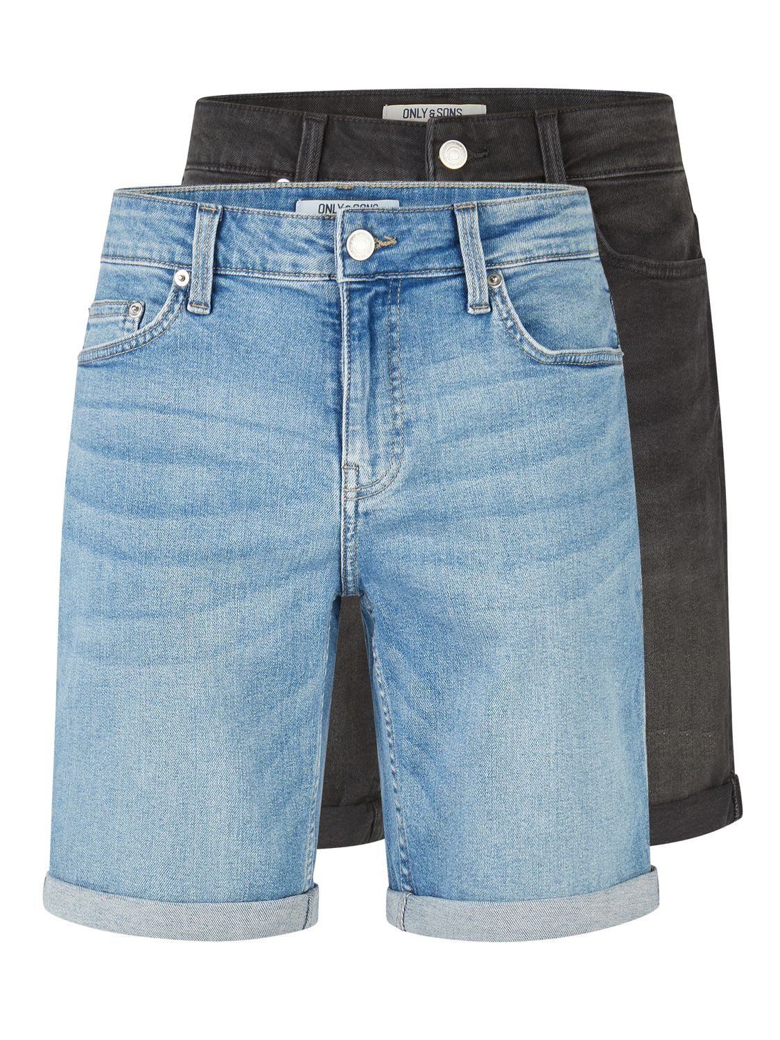 ONLY & SONS Jeansshorts Herren Shorts ONSPLY 2er Pack Regular Fit Bermudashorts mit Stretch