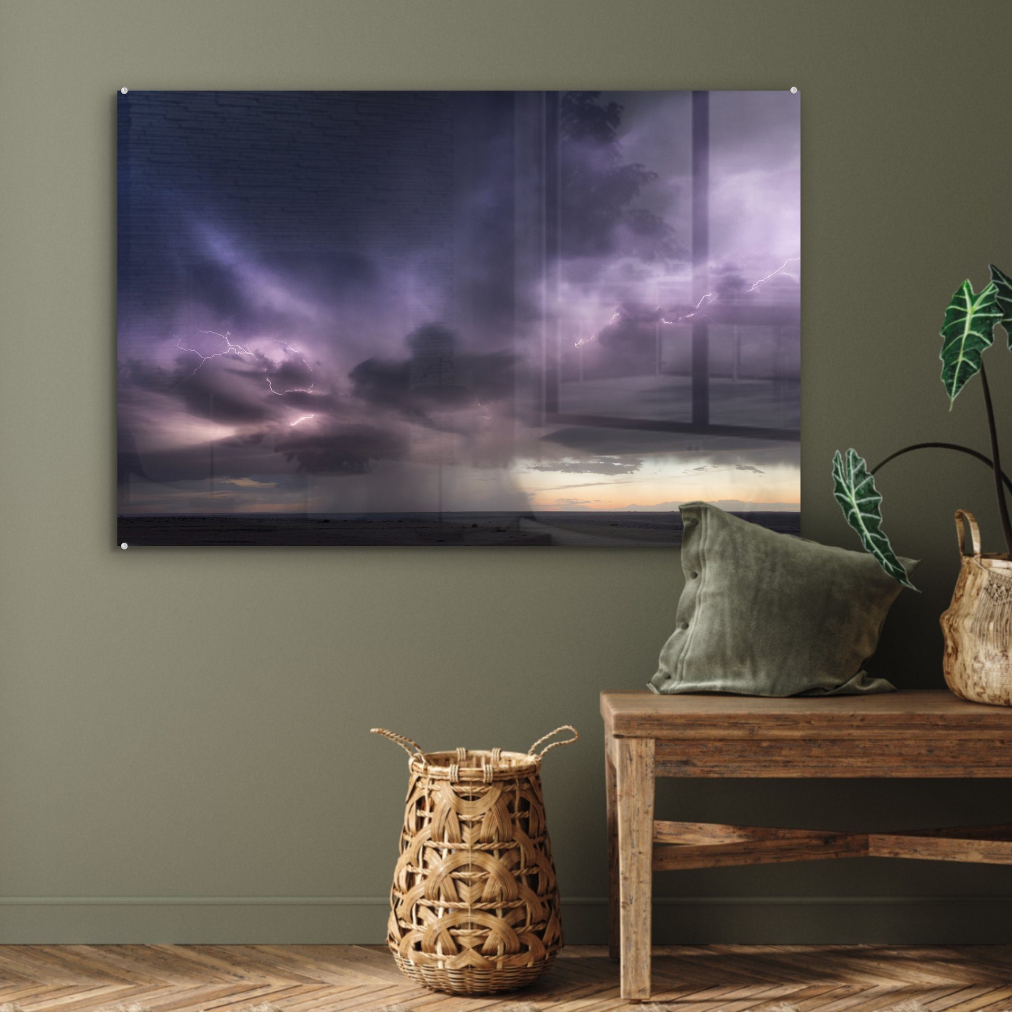 MuchoWow Acrylglasbild & mit Dunkle Acrylglasbilder Schlafzimmer Schattierungen, St), Wolken violetten (1 Wohnzimmer