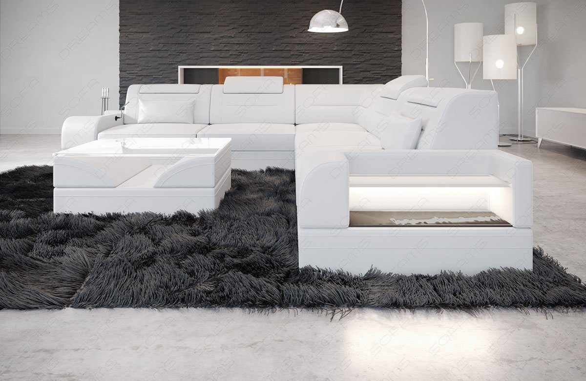 Ecksofa Leder Couch L-Form Bettfunktion Ledersofa Trivento Sofa Sofa L mit Form wahlweise Dreams mit Ledersofa, LED,