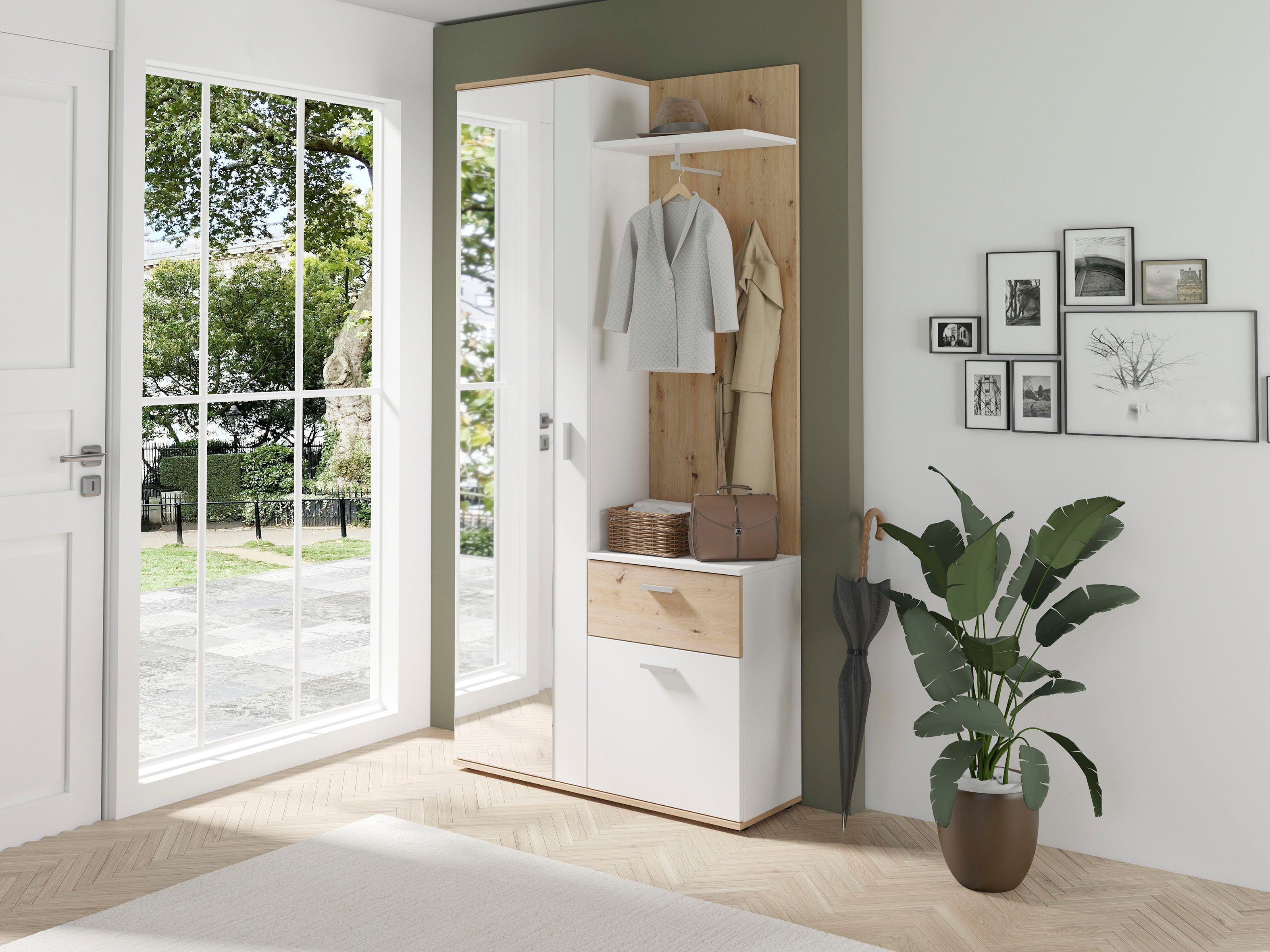 byLIVING Kompaktgarderobe Jakob mit großem Spiegel und Ablage, Breite 97 cm