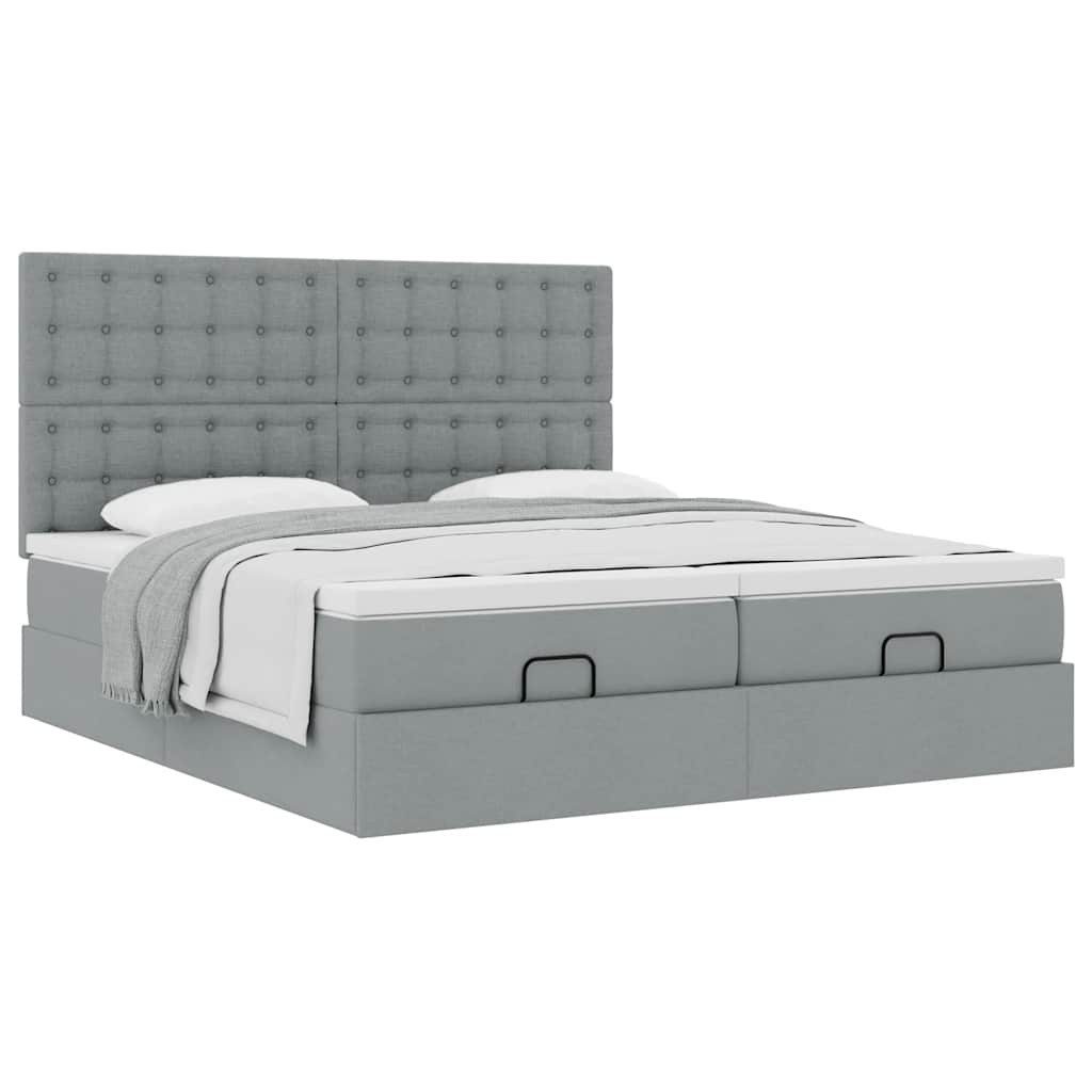 Bett Ottoman-Bett mit Matratzen Hellgrau 200x200 cm Stoff