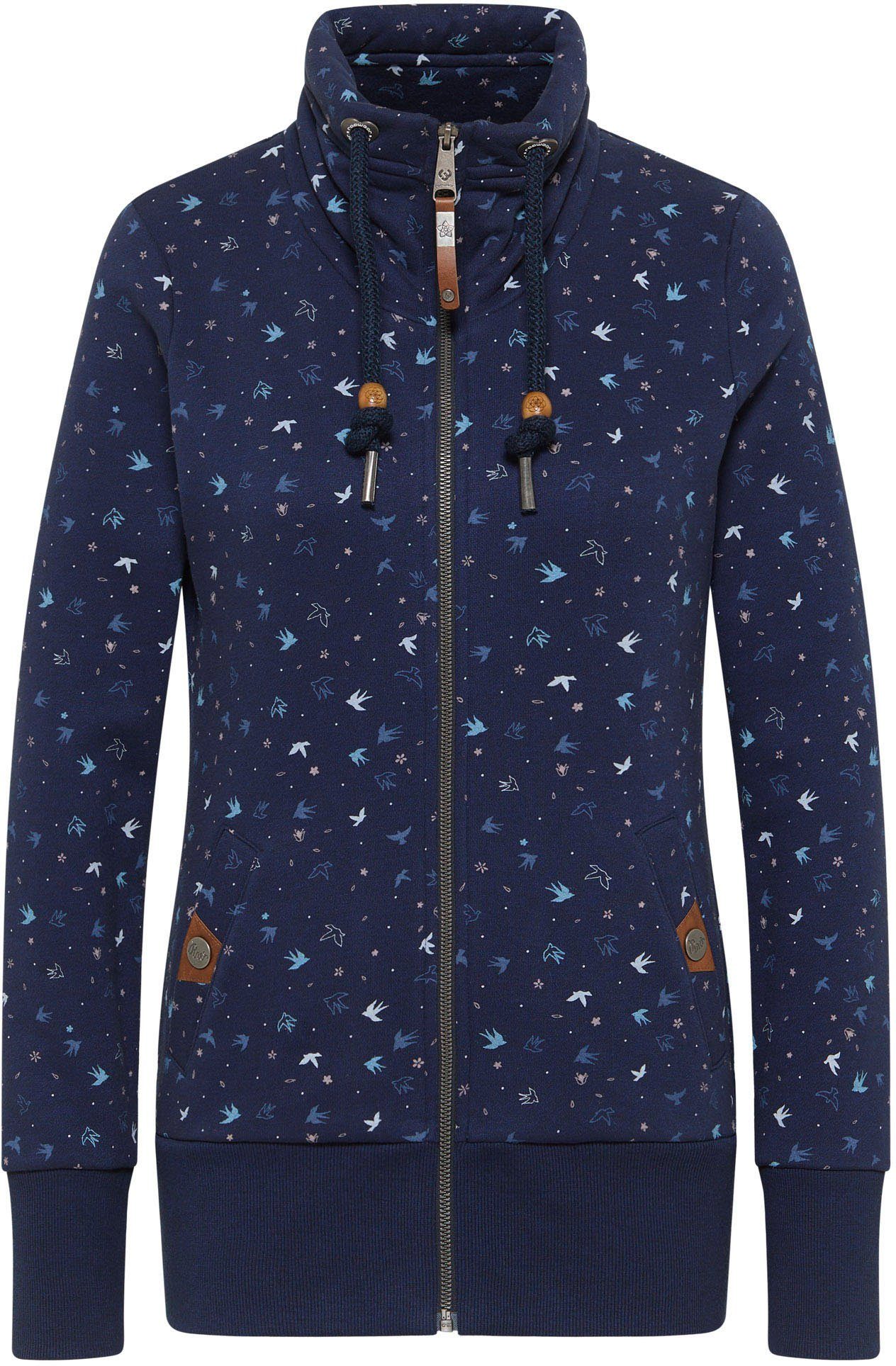 Print im Frühlings-Allover Kapuzensweatjacke ZIP Ragwear BIRDS RYLIE NAVY