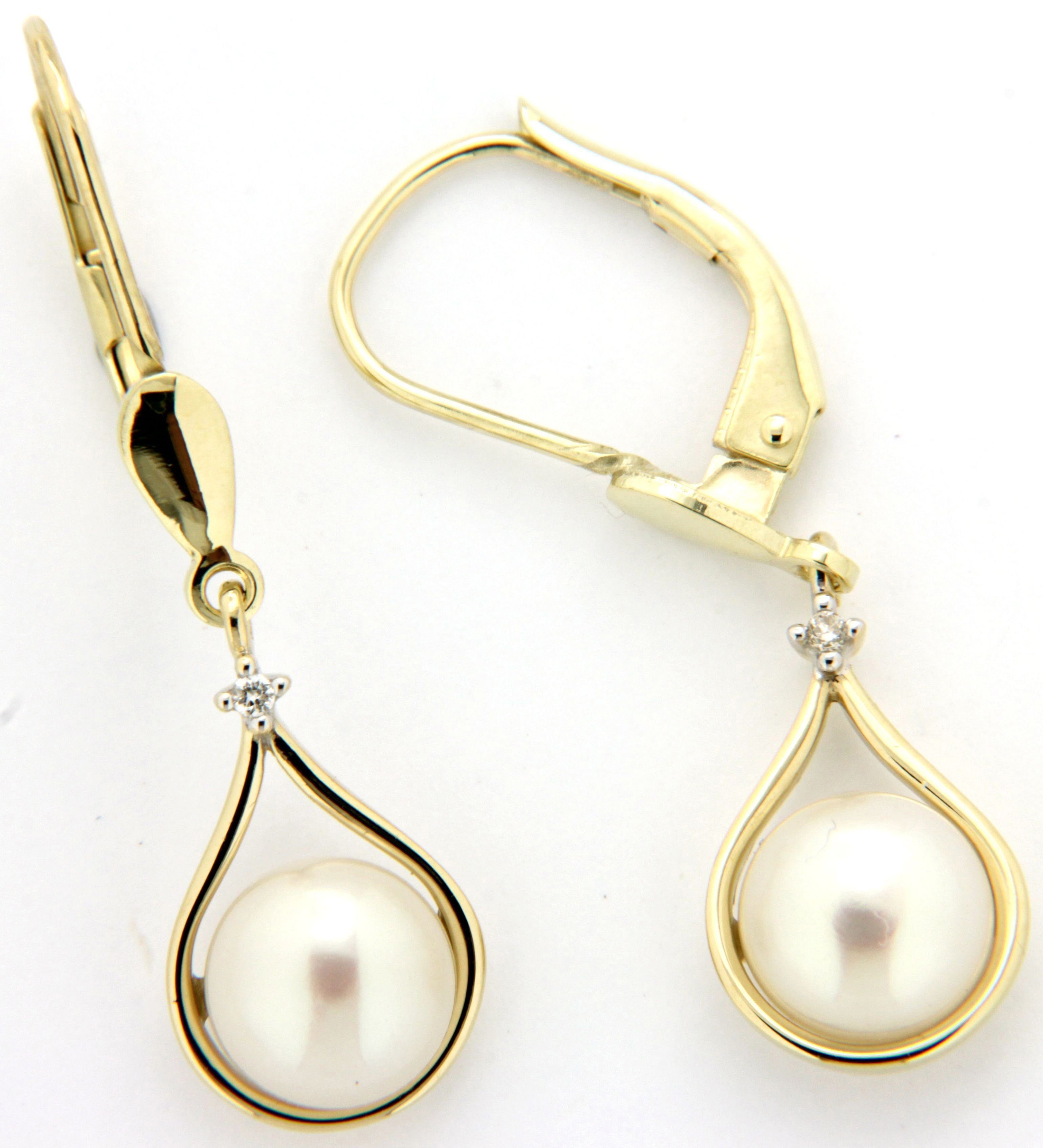 Firetti Paar Ohrhänger Schmuck Geschenk Gold 333 Ohrschmuck Patentbrisur Perle, mit Süßwasserzuchtperle - mit Brillanten