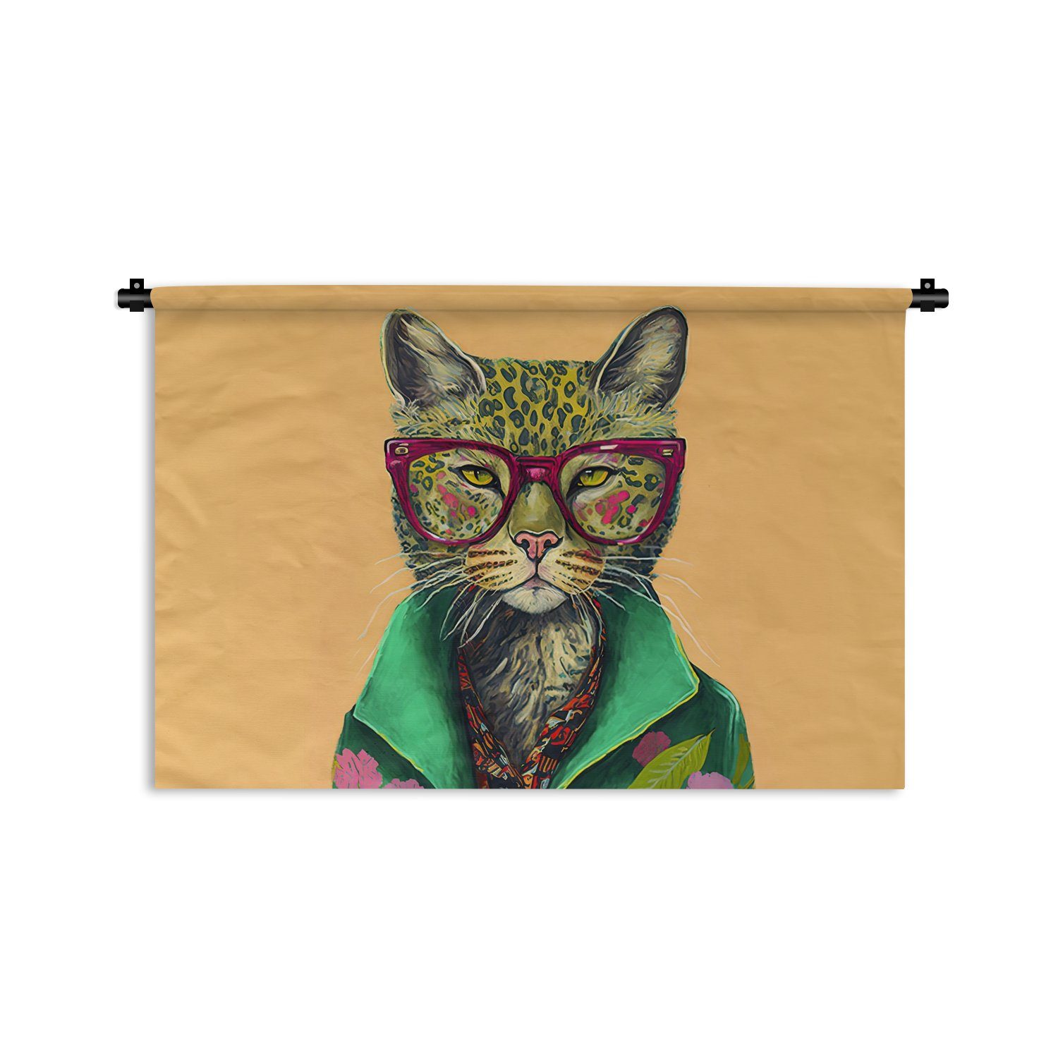 MuchoWow Wanddekoobjekt Tiere - Katze Kinderzimmer Wohnzimmer, Wandbehang, Blumen - Wanddeko für Kleid, - Brille Schlafzimmer, - Hippie