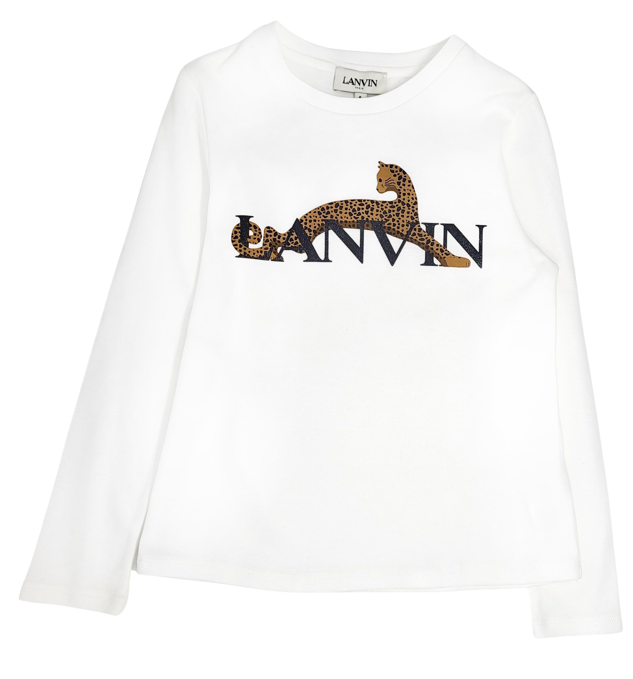 LANVIN Longsleeve Lanvin Longsleeve weiß mit glitzerndem Logo und Leopard Print