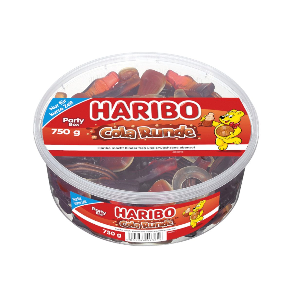 HARIBO Süßigkeit, Haribo Cola Runde Runddose Fruchtgummi teilweise mit Schaumzucker 750g