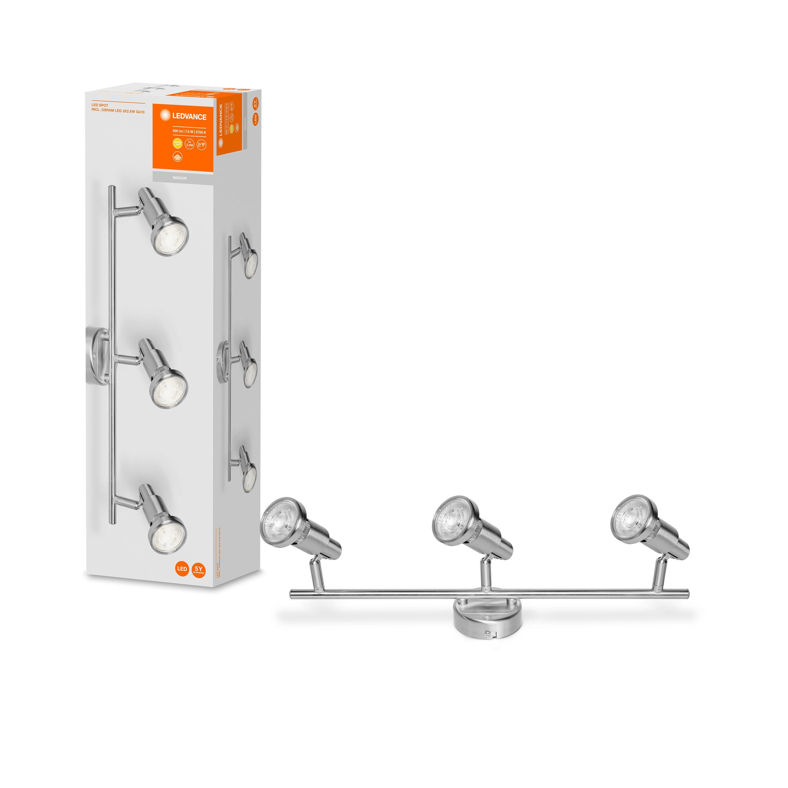 Ledvance LED Deckenleuchte LED Spot GU10, LED wechselbar, mit Leuchtmittel, Warm weiß, Deckenleuchte, Wandleuchte