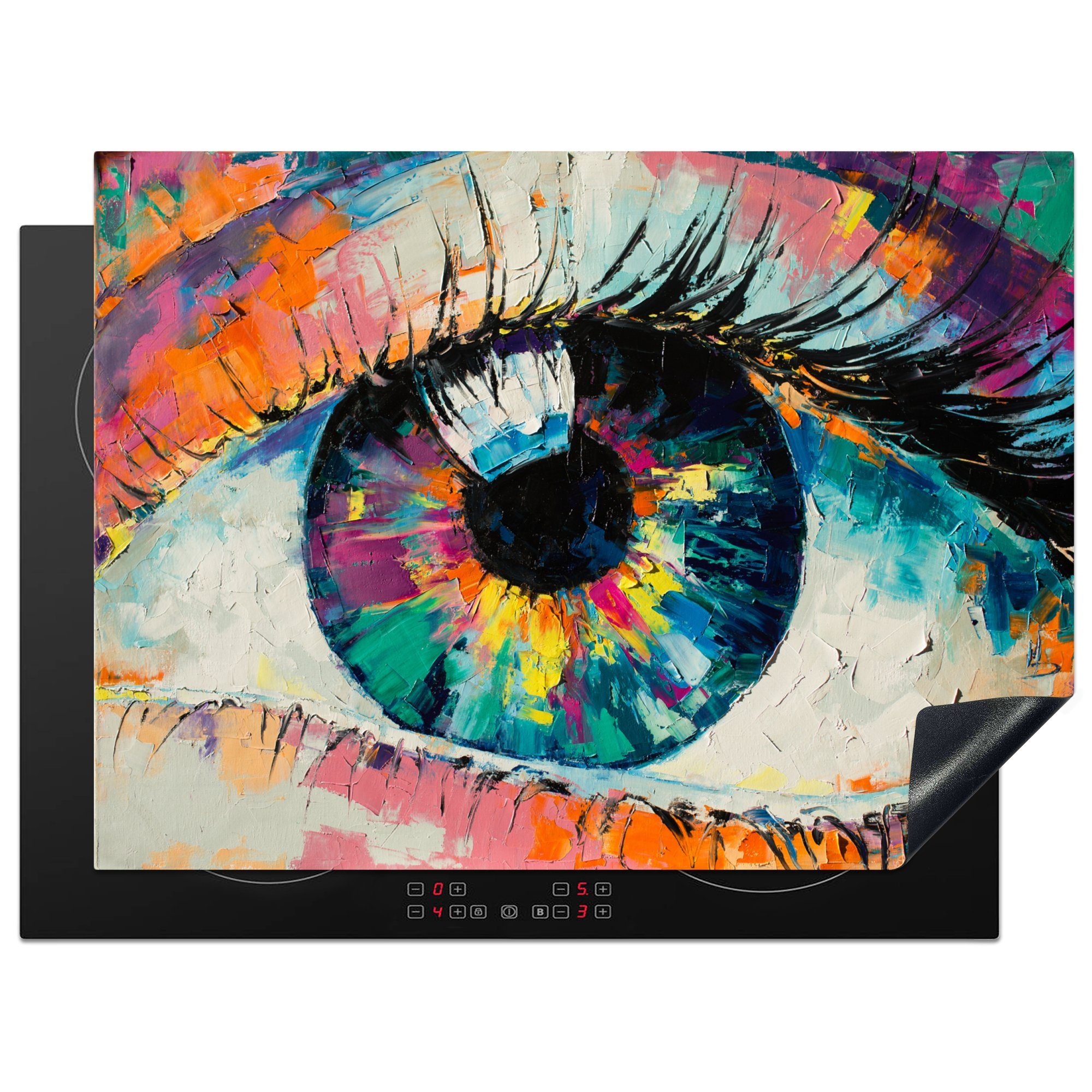 MuchoWow Herdblende-/Abdeckplatte Malerei - Ölfarbe - Auge - Farben, Vinyl, (1 tlg), 70x52 cm, Mobile Arbeitsfläche nutzbar, Ceranfeldabdeckung