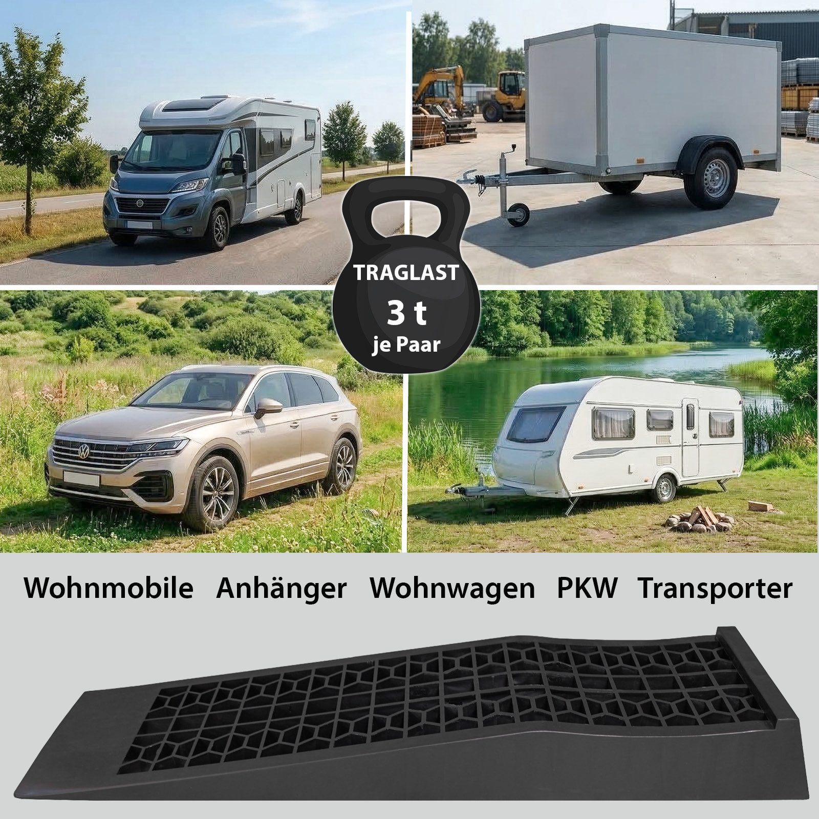 TRUTZHOLM Auffahrrampe Kunststoff 2x Ausgleichskeil extra flach PKW, Wohnwagen und Wohnmobil (2-St), Rutschfestes Wabenmuster, Überfahrschutz, hohe Tragkraft – Bild 4 von 5