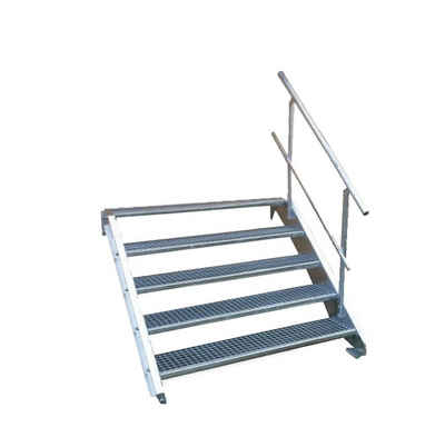 SRM Design Außentreppe 5 Stufen Stahltreppe einseitig. Geländer Breite 60 cm Höhe 70 - 105 cm
