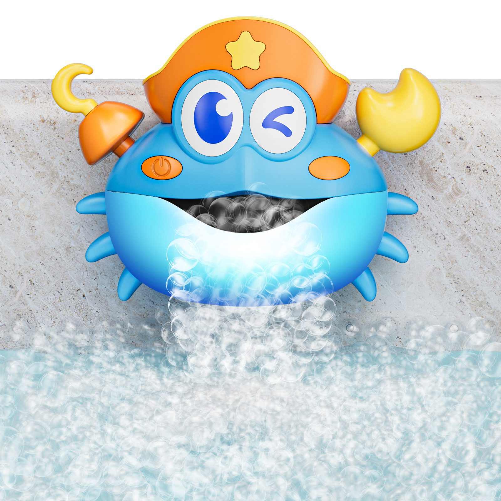 Wootoy Badespielzeug Badewannenspielzeug Krabbe mit Seifenblasenmaschine Wasserspielzeug (1-tlg), mit 2000+ Blasen/Min LED-Licht Saugnapf