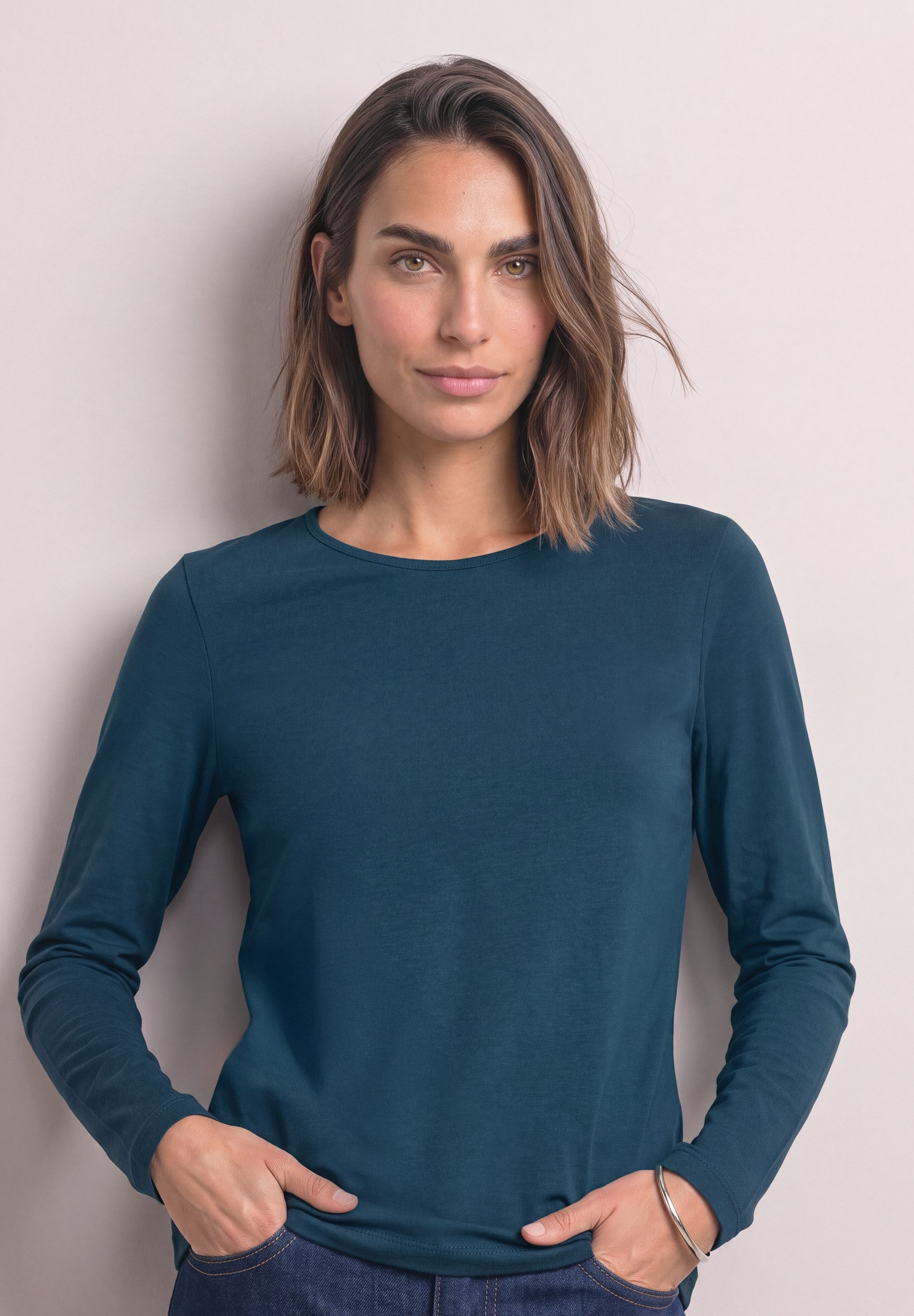 STREET ONE Langarmshirt in Unifarbe