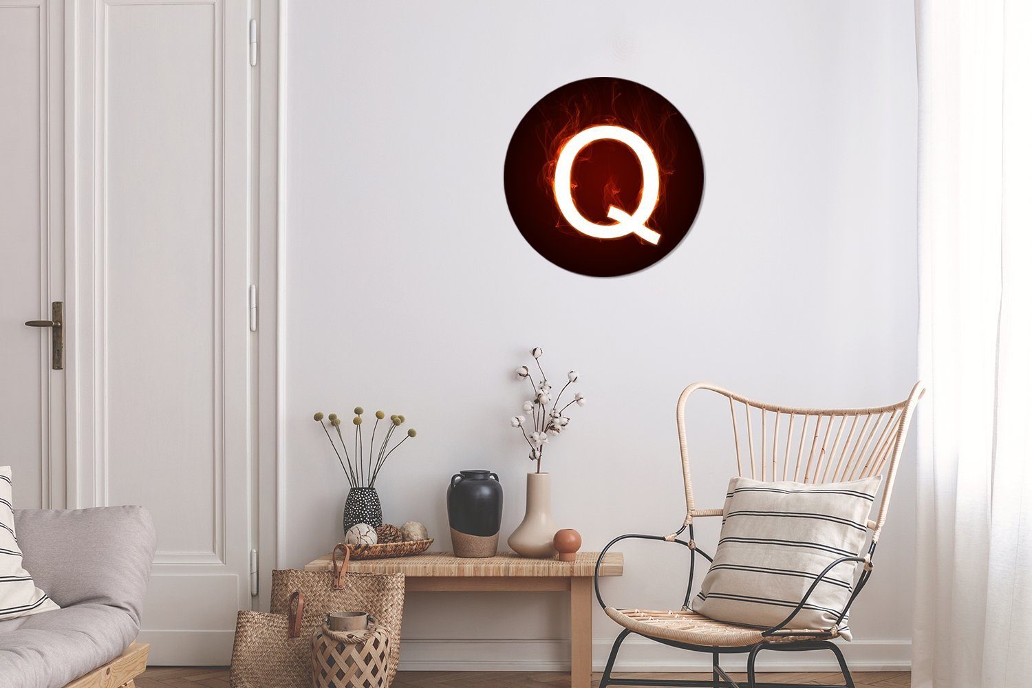 Eine eines Rundes MuchoWow weißen cm Kreis Q, St), Gemälde (1 Wandbild, Wanddekoration Buchstabens Wohnzimmer, 30x30 Illustration Forex,