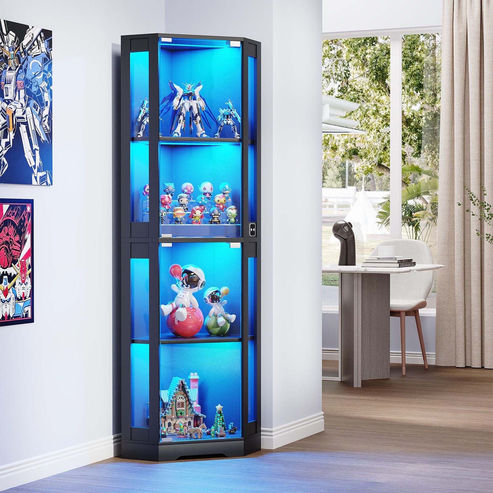 BROTTAR Eckvitrine 4-stöckiger Eckglasanzeigeschrank mit LED -Leuchten (1-St) modernes griffloses Design, 9kg Tragkraft pro Regal