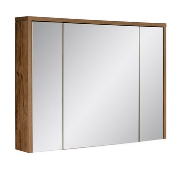 Lomadox Spiegelschrank HARLOW-56 Badezimmer- mit Beleuchtung 100 cm breit Eiche Dekor, 100/75-80/16
