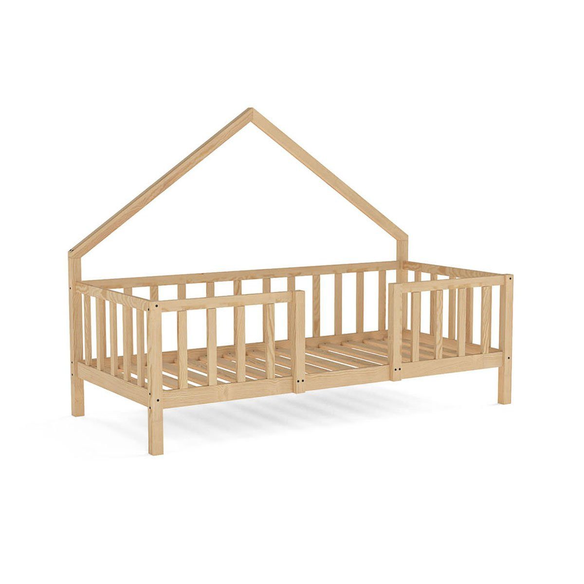 Artkid Hausbett ArtKid William Hausbett 90x200 cm Natur mit Rausfallschutz - (Packung), Jugendbett - inklusive Lattenrost 90x200cm