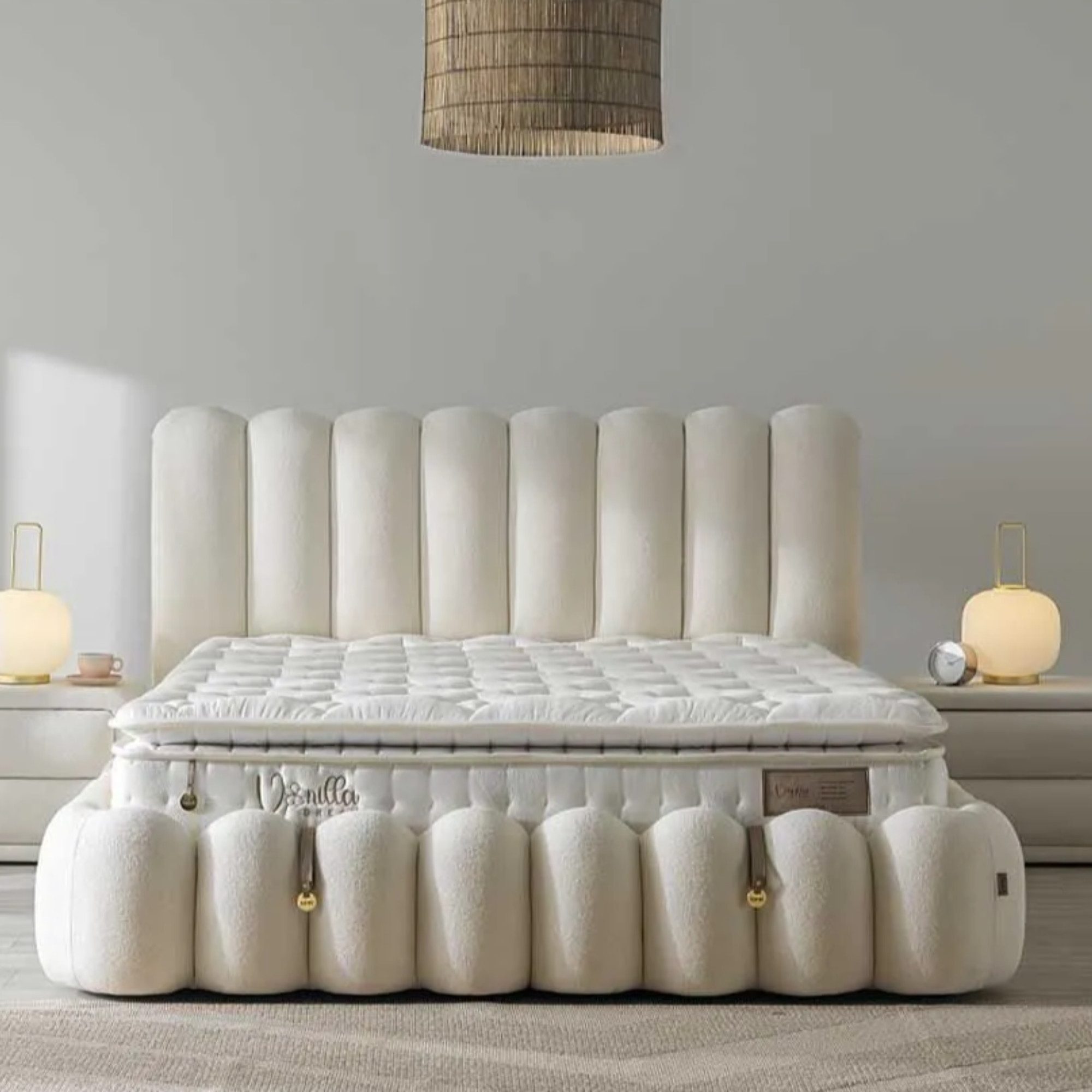 BAMBI YATAK Boxspringbett Set, Bambi Vanilla, Schlafzimmerbett, Matratze mit Topper, H3 Mittel (1 x H3 Mittelfest Matratze, 2 x Bettkasten, 1 x Bettkopfteil), Taschenfederkern, Matratzenhöhe: 34 cm